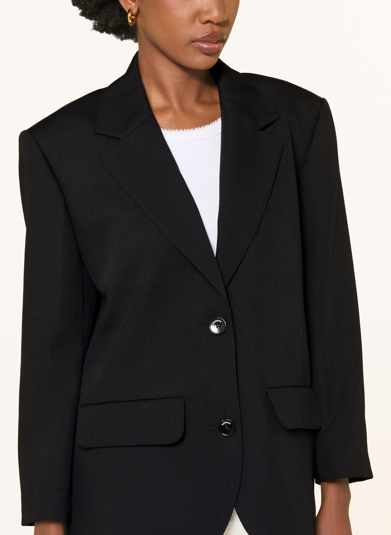 SANDRO Blazer im Materialmix mit Leinen: SCHWARZ
