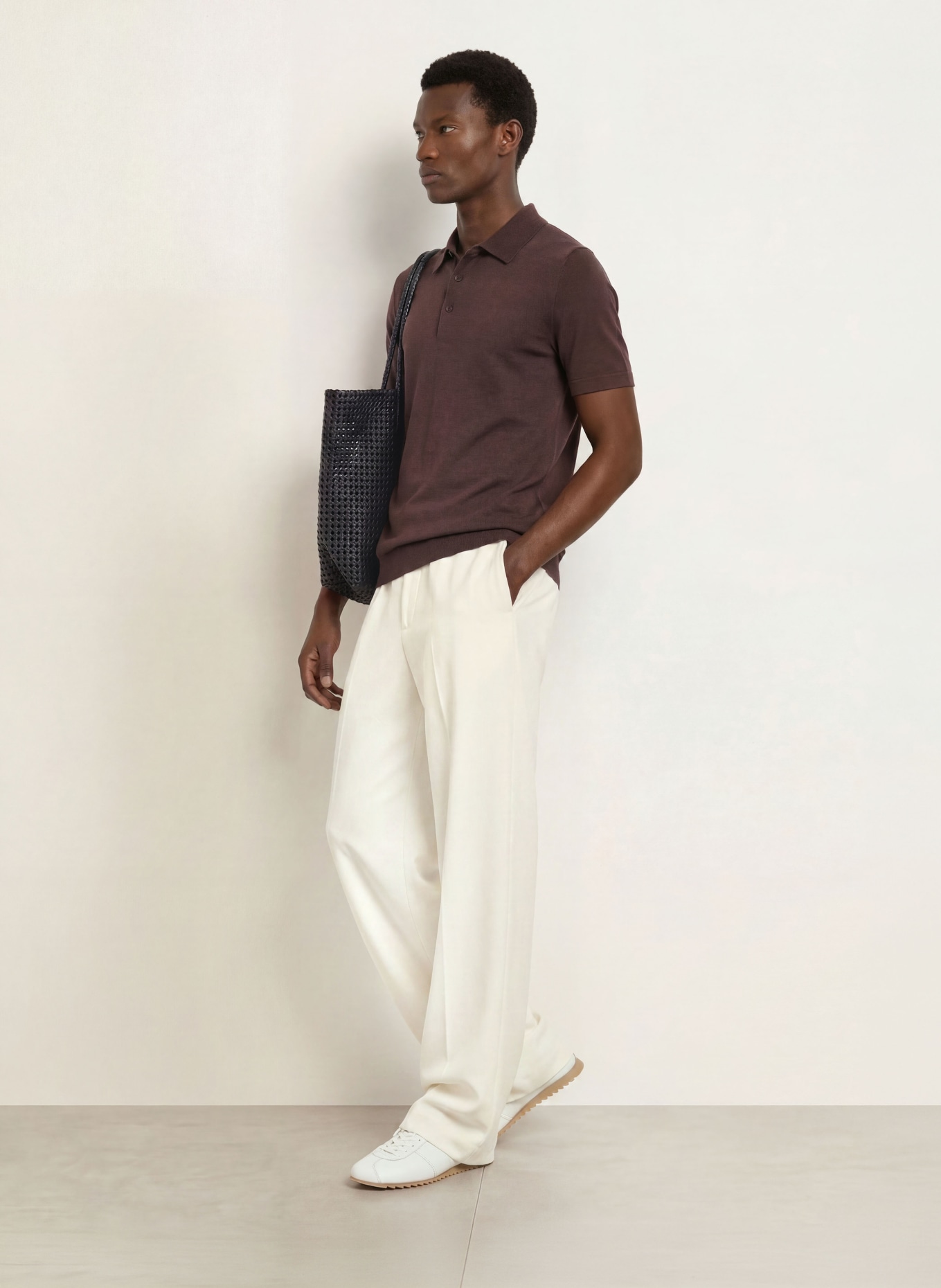 SANDRO Strick-Poloshirt mit Seide: DUNKELBRAUN