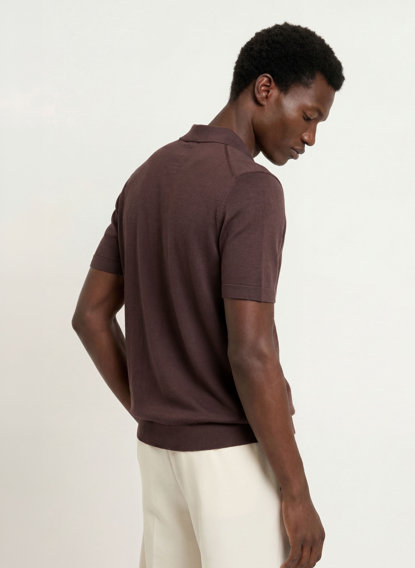 SANDRO Strick-Poloshirt mit Seide: DUNKELBRAUN