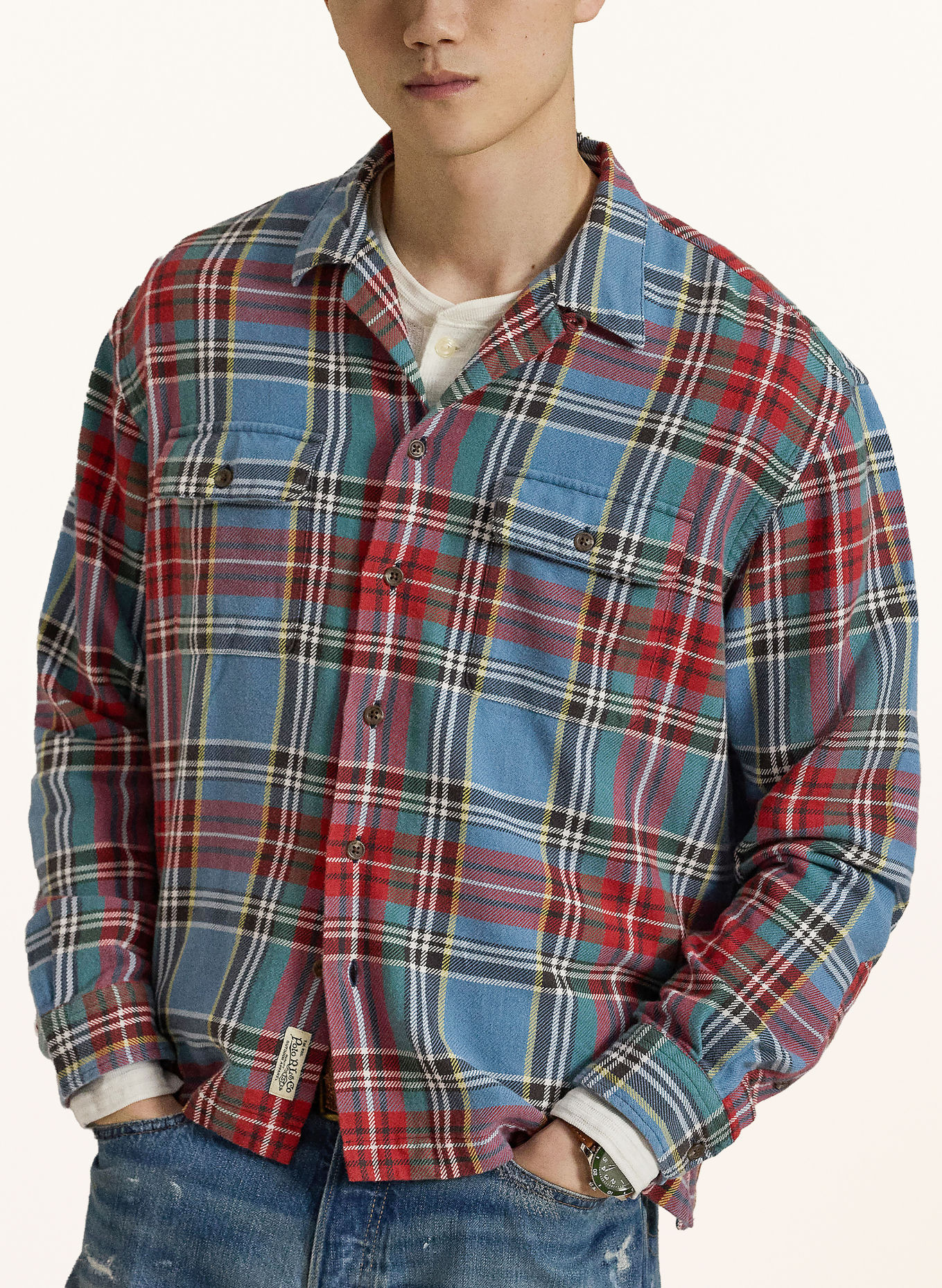 POLO RALPH LAUREN Flanellen overhemd Classic Fit: BLAUW / ROOD / GEEL