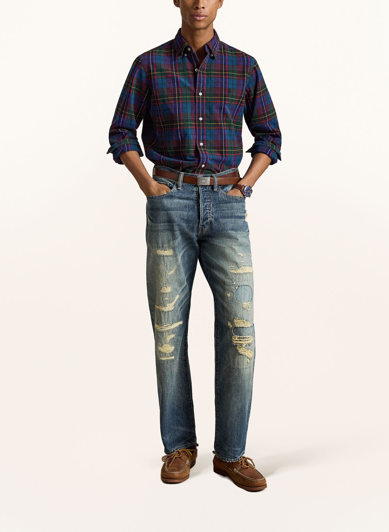 POLO RALPH LAUREN Chemise en flanelle Custom Fit: GROEN / ROUGE / BLEU FONCÉ