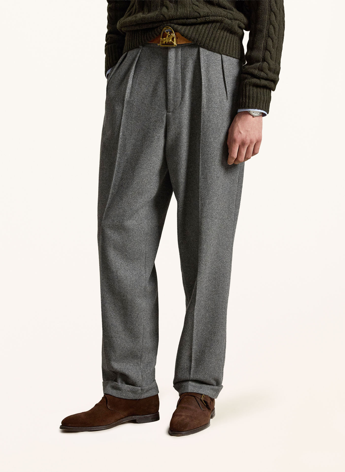 POLO RALPH LAUREN Flanellen broek SUFFIELD Relaxed Fit: DONKERGRIJS