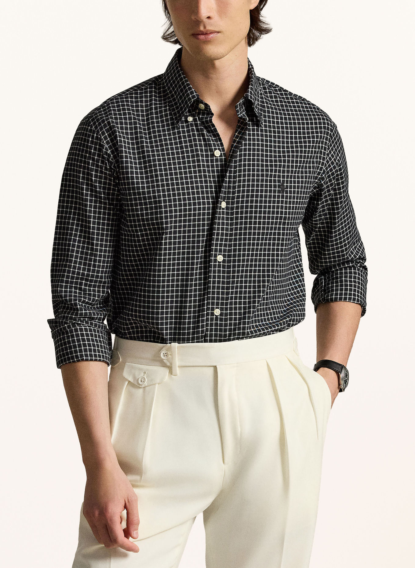 POLO RALPH LAUREN Cămașă Custom Fit: NEGRU / ALB
