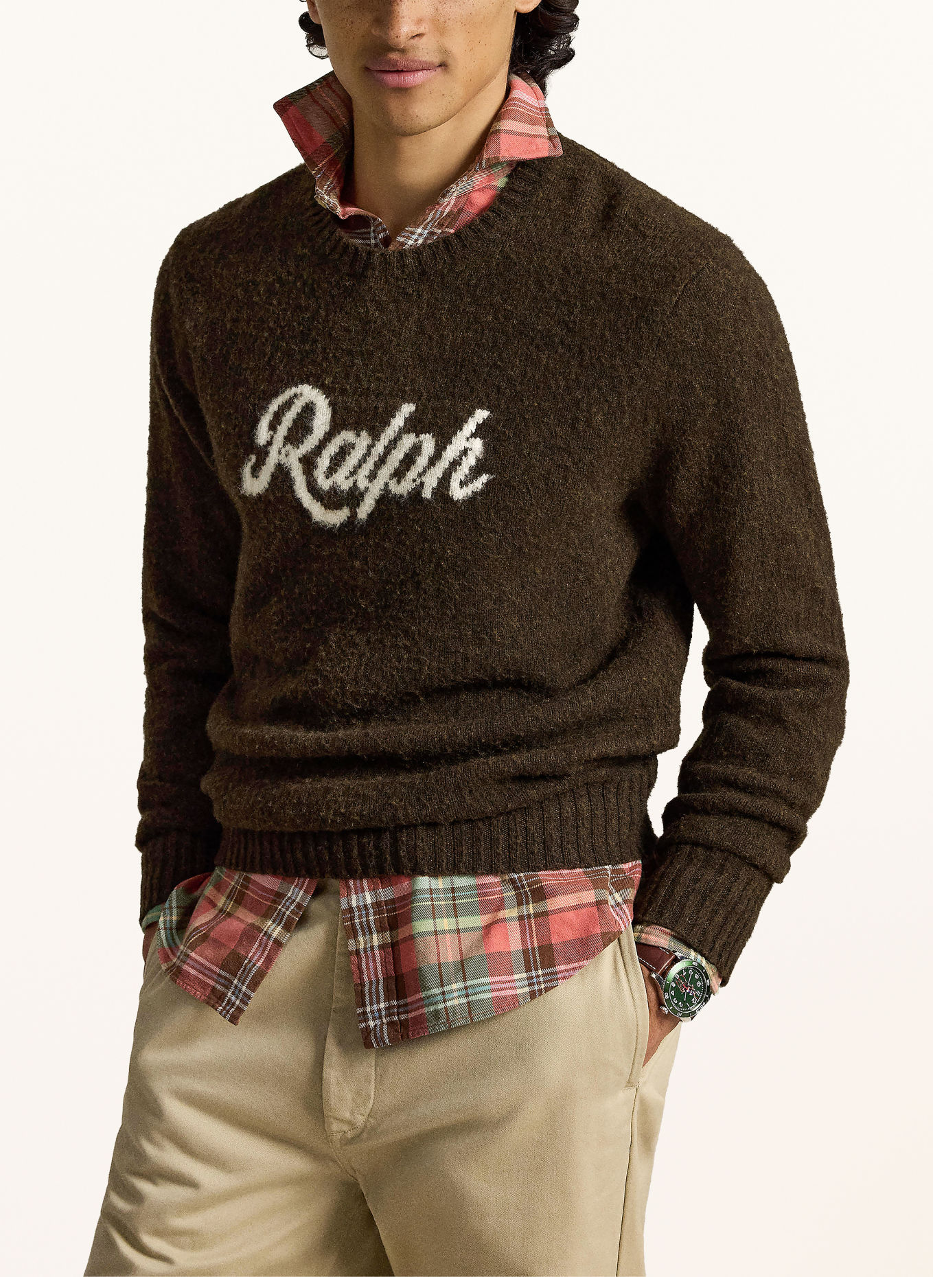 POLO RALPH LAUREN Pullover: DUNKELBRAUN / ECRU