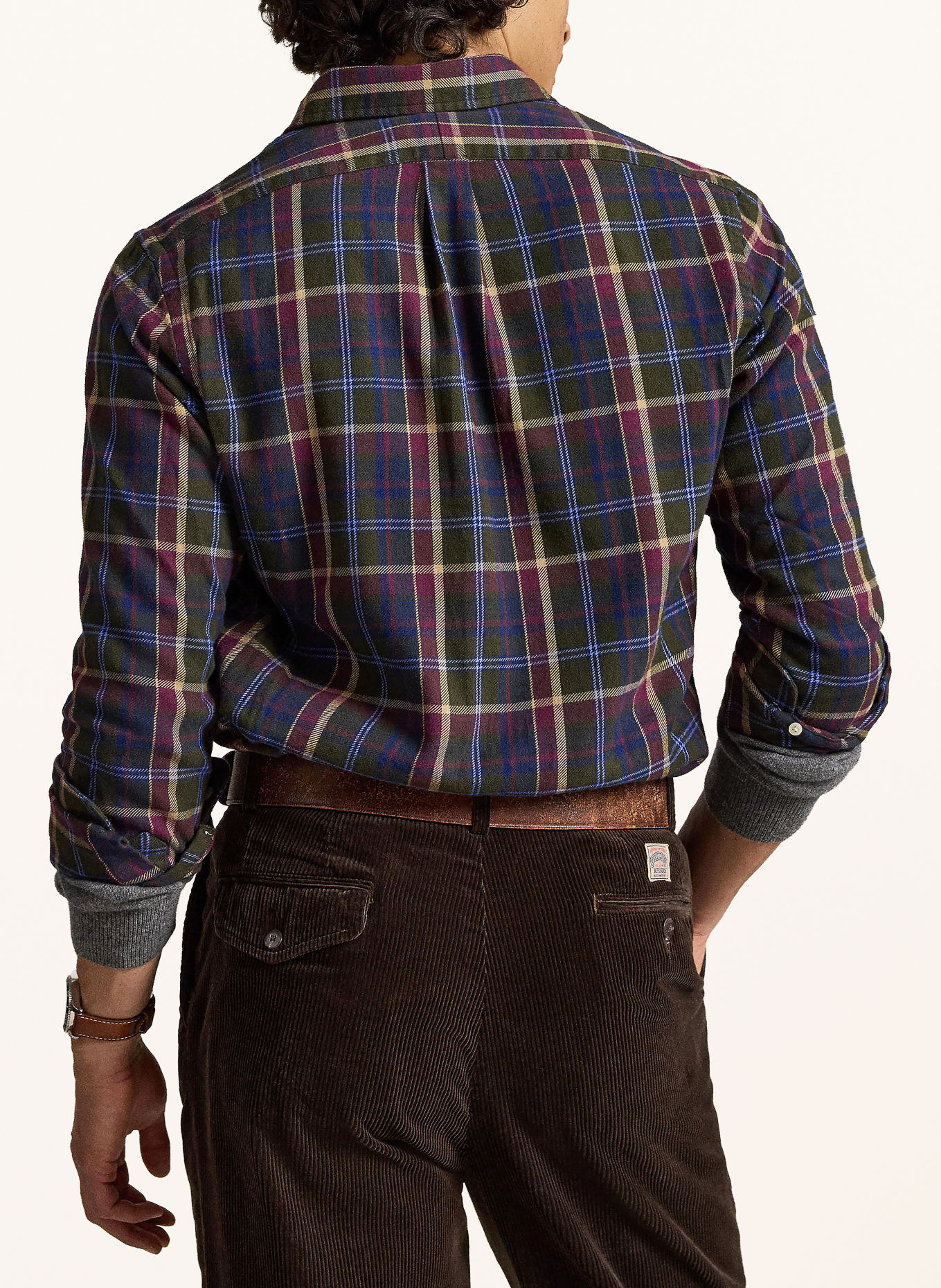POLO RALPH LAUREN Flanellen overhemd Custom Fit: OLIJF / BEIGE / DONKERROOD