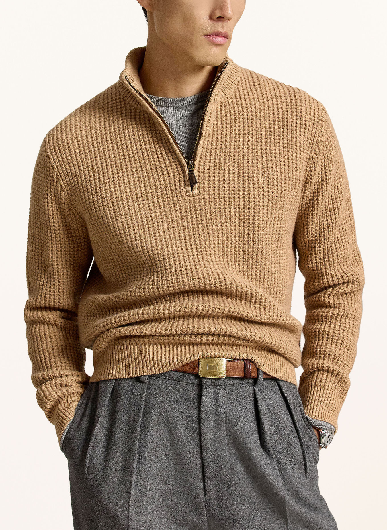 POLO RALPH LAUREN Half-zip sweater: CAMEL