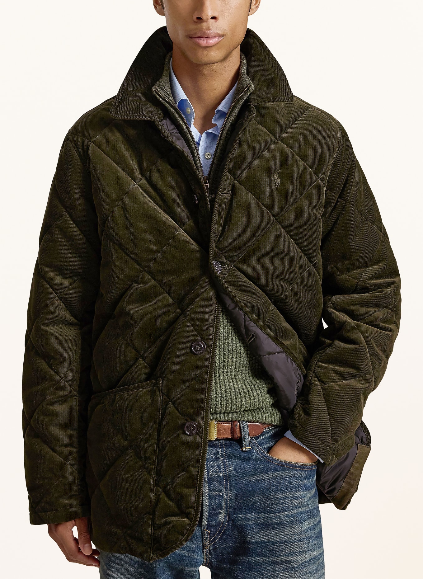POLO RALPH LAUREN Veste matelassée en velours côtelé: OLIVE