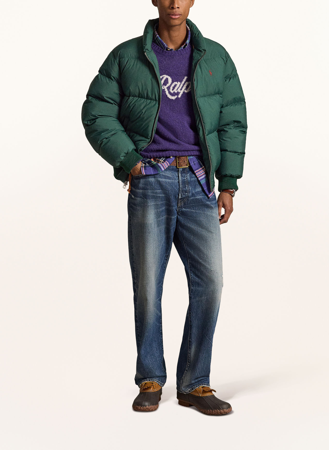 POLO RALPH LAUREN Daunenjacke: PETROL / DUNKELROT / DUNKELGRÜN