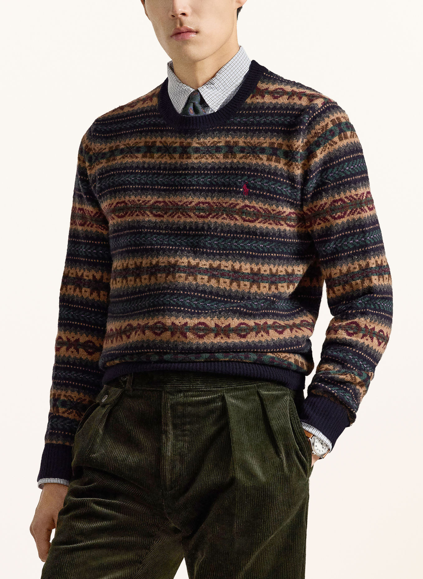POLO RALPH LAUREN Pullover: MØRKEBLÅ / LYSEBRUN / GRØN
