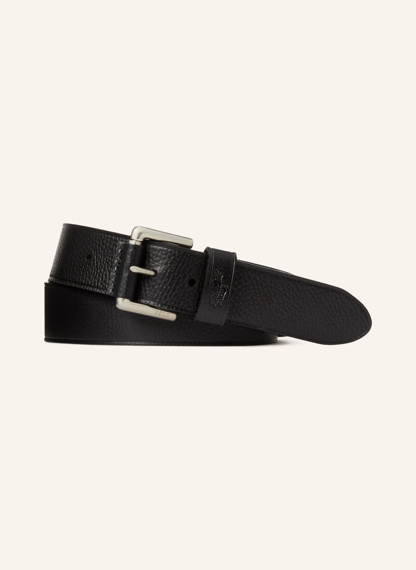 POLO RALPH LAUREN Leather belt: BLACK / SILVER