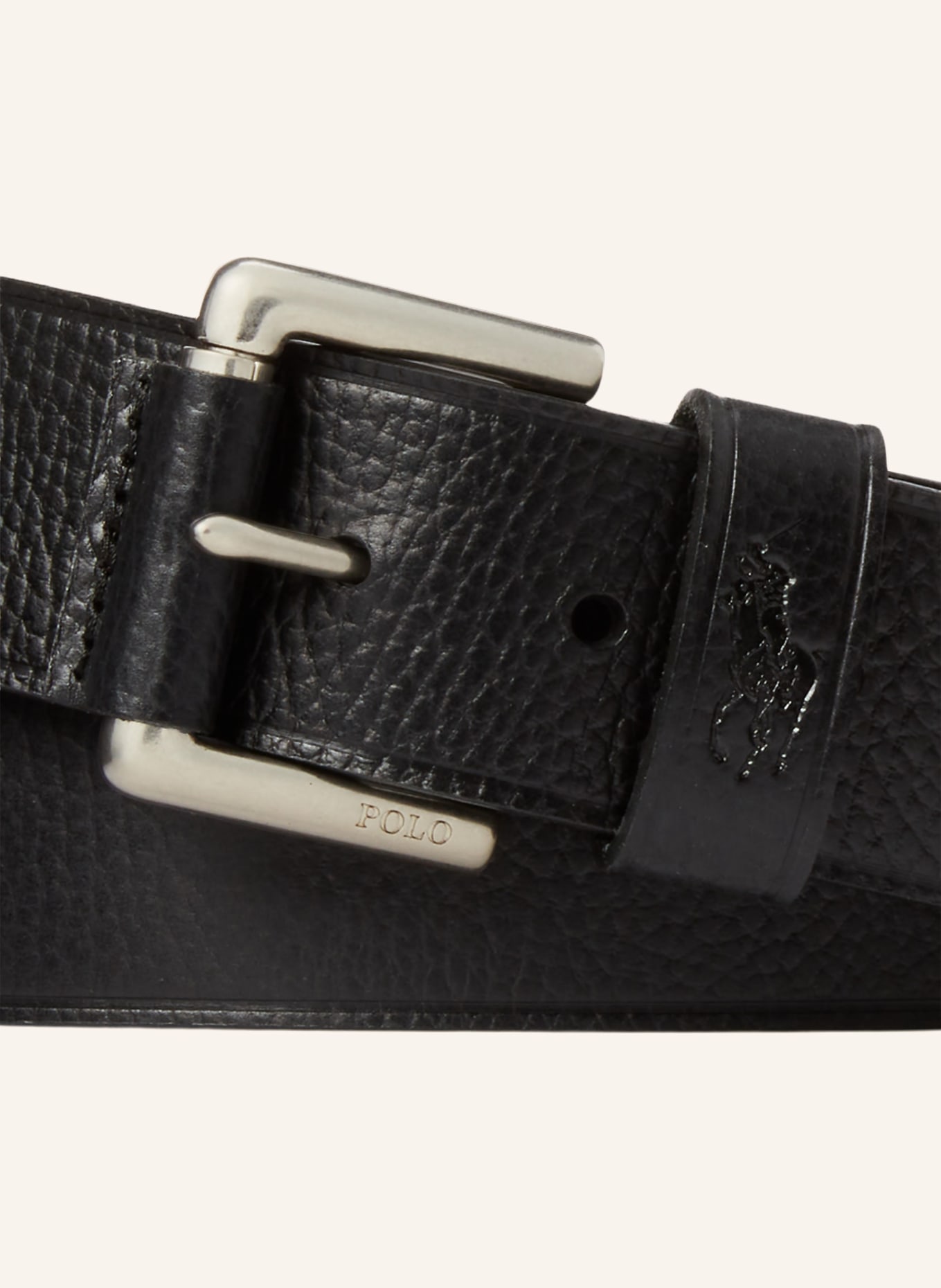 POLO RALPH LAUREN Leather belt: BLACK / SILVER