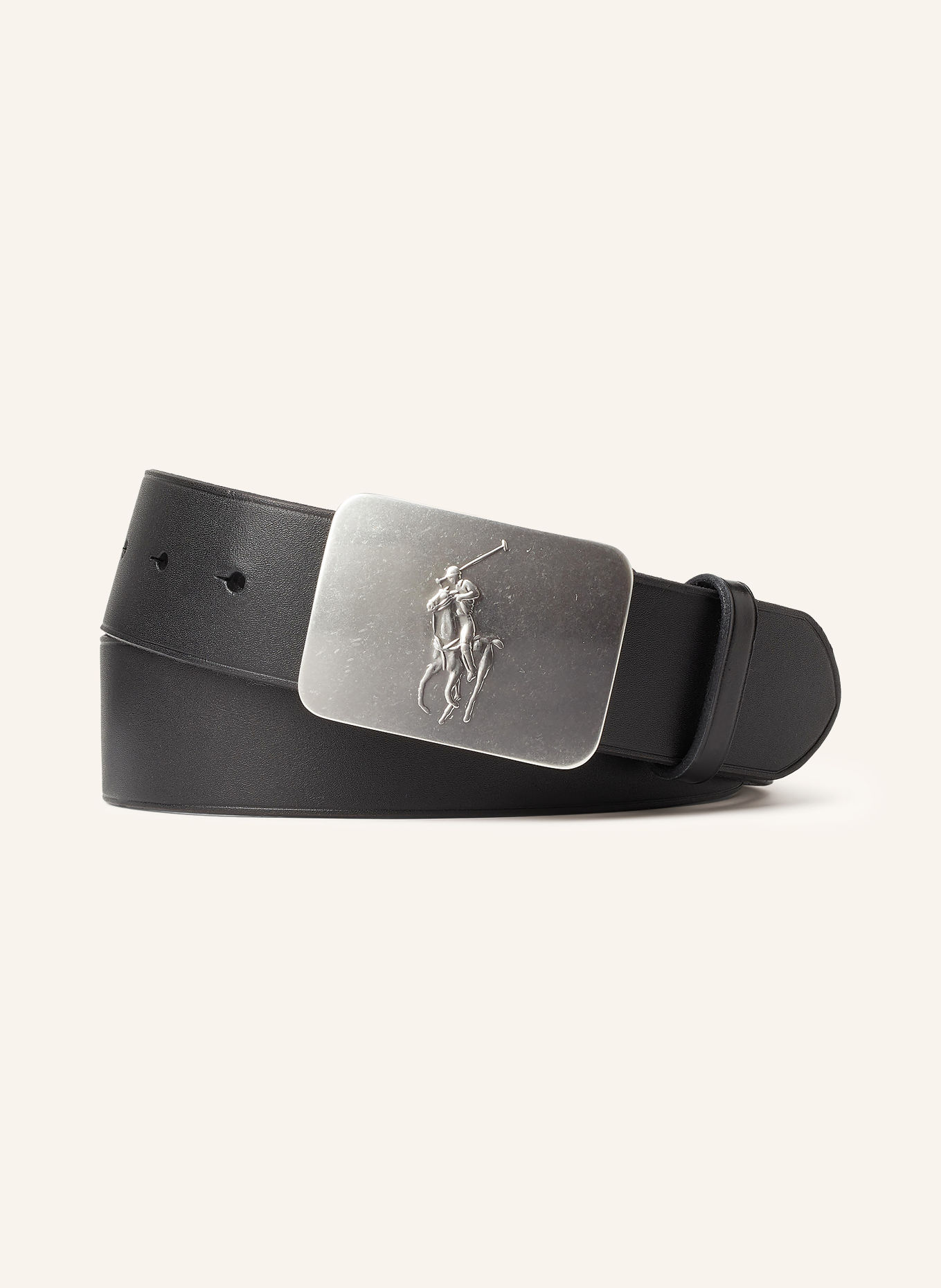 POLO RALPH LAUREN Ledergürtel: SCHWARZ / SILBER