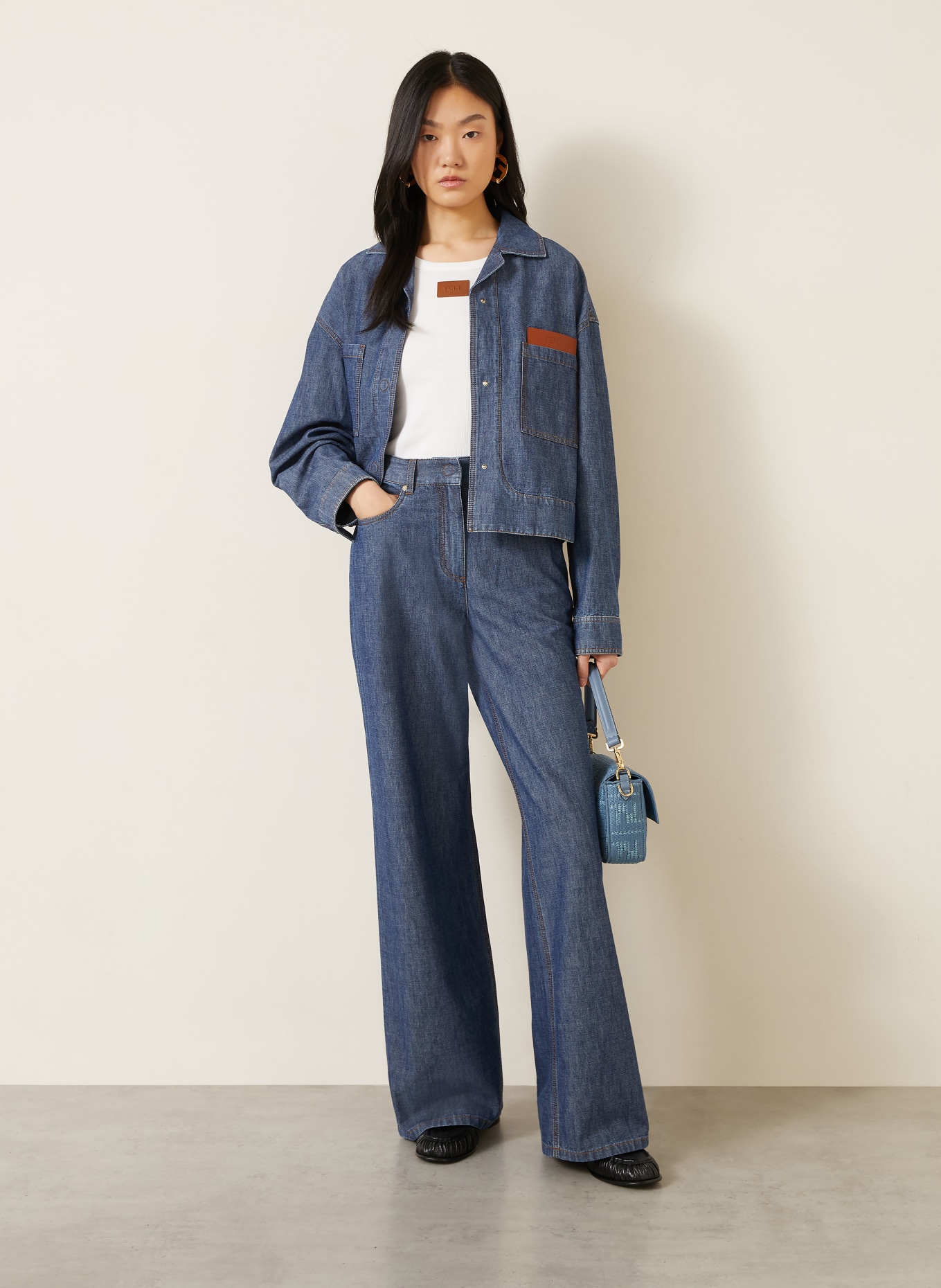 FENDI Top: BLANC / MARRON