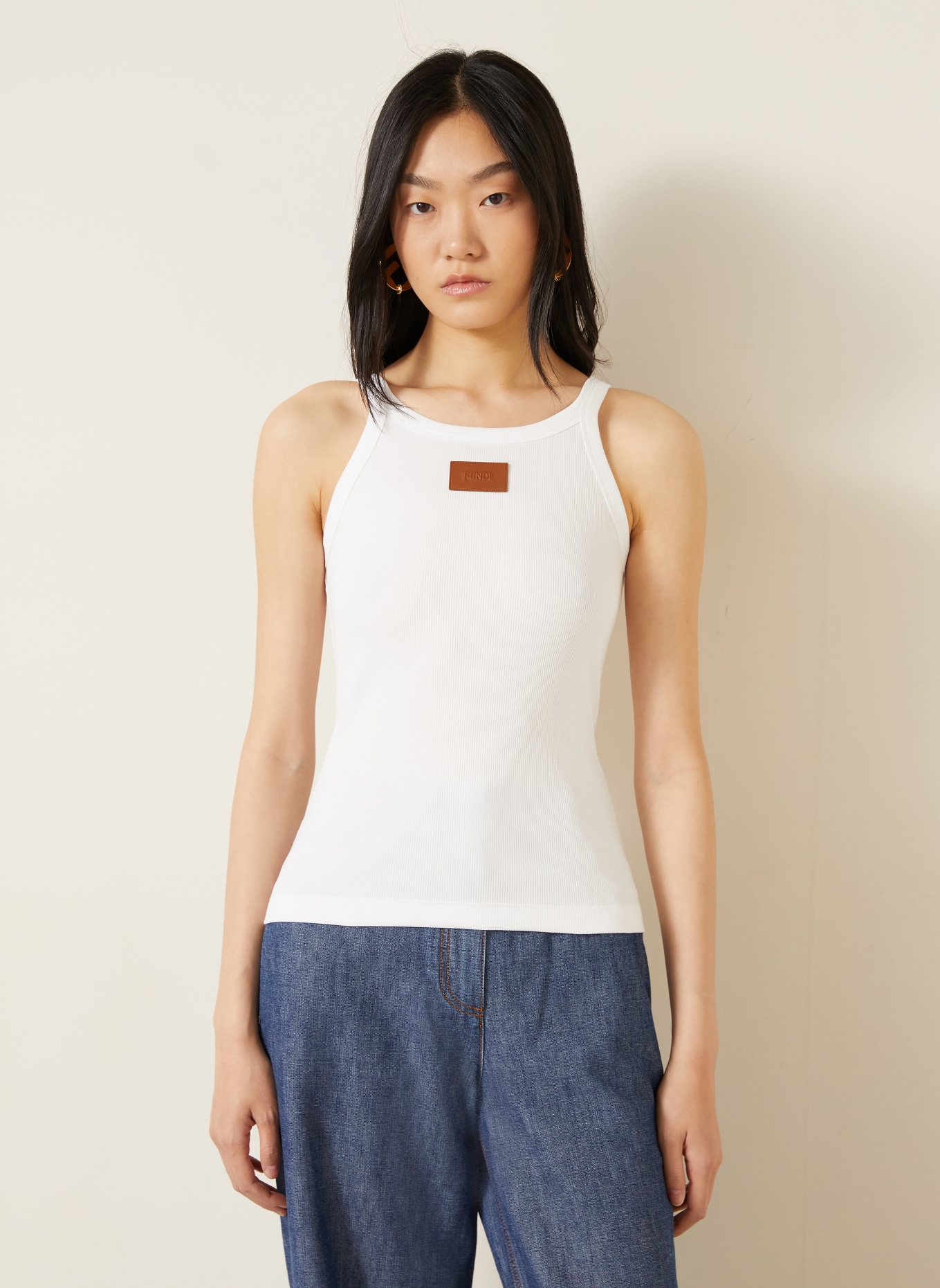 FENDI Top: BLANC / MARRON