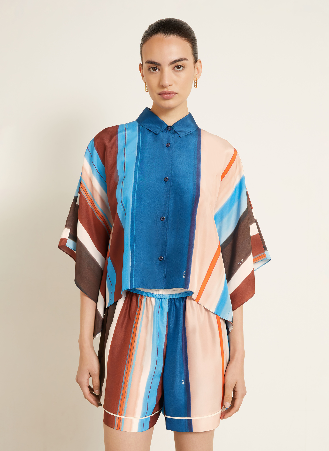 FENDI Silk blouse: TEAL / BROWN / ROSE