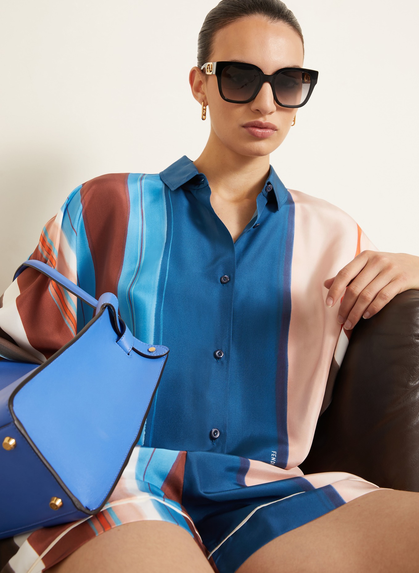 FENDI Silk blouse: TEAL / BROWN / ROSE