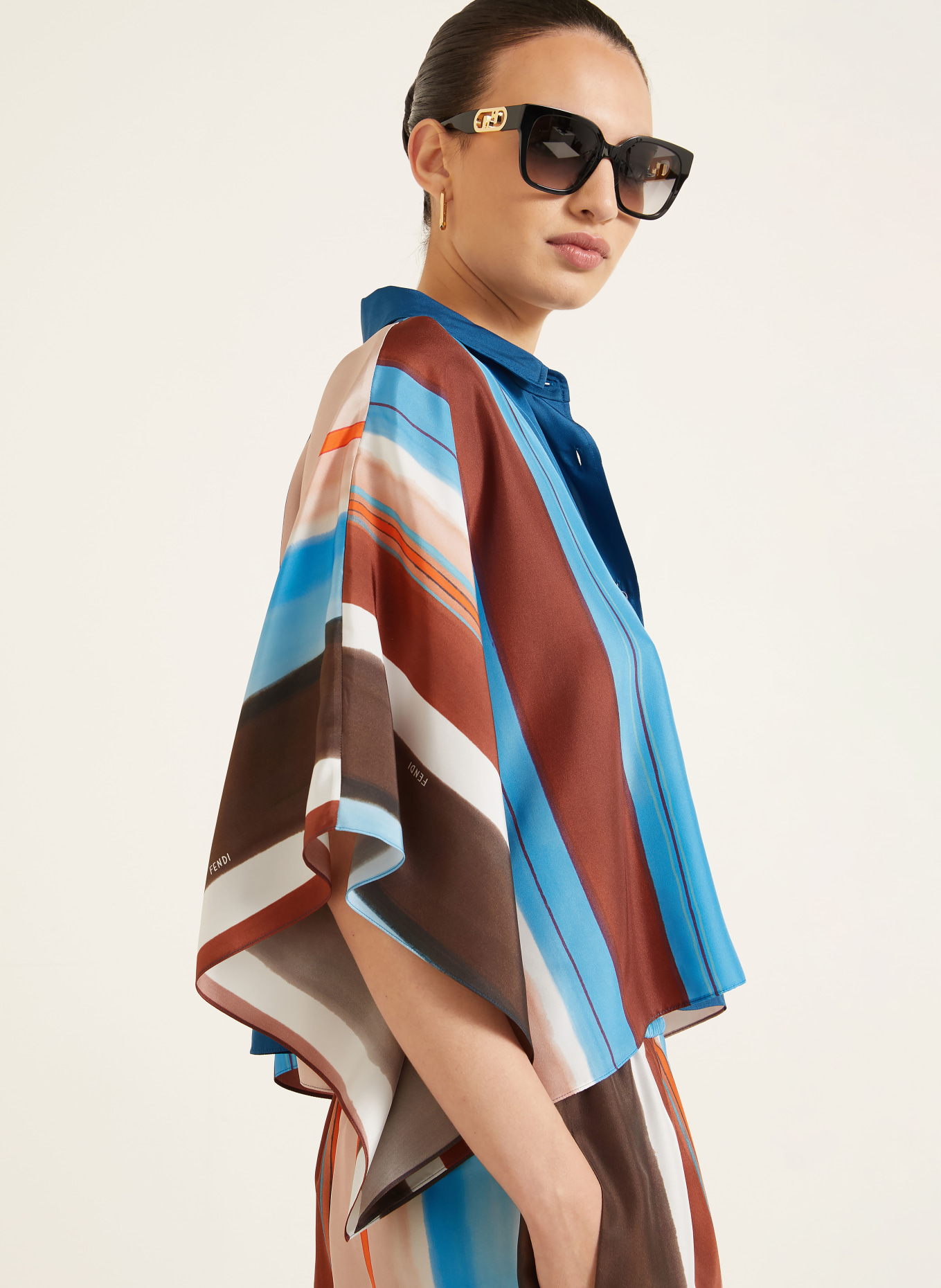 FENDI Silk blouse: TEAL / BROWN / ROSE