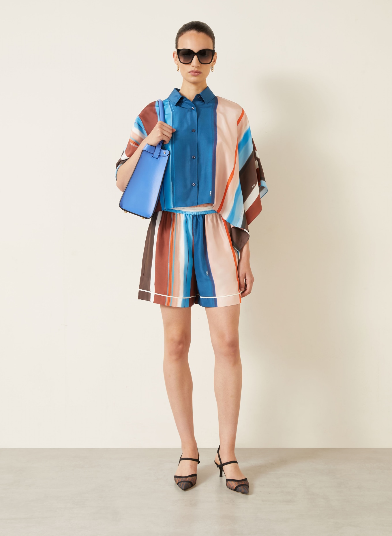 FENDI Silk shorts: TEAL / BROWN / ROSE