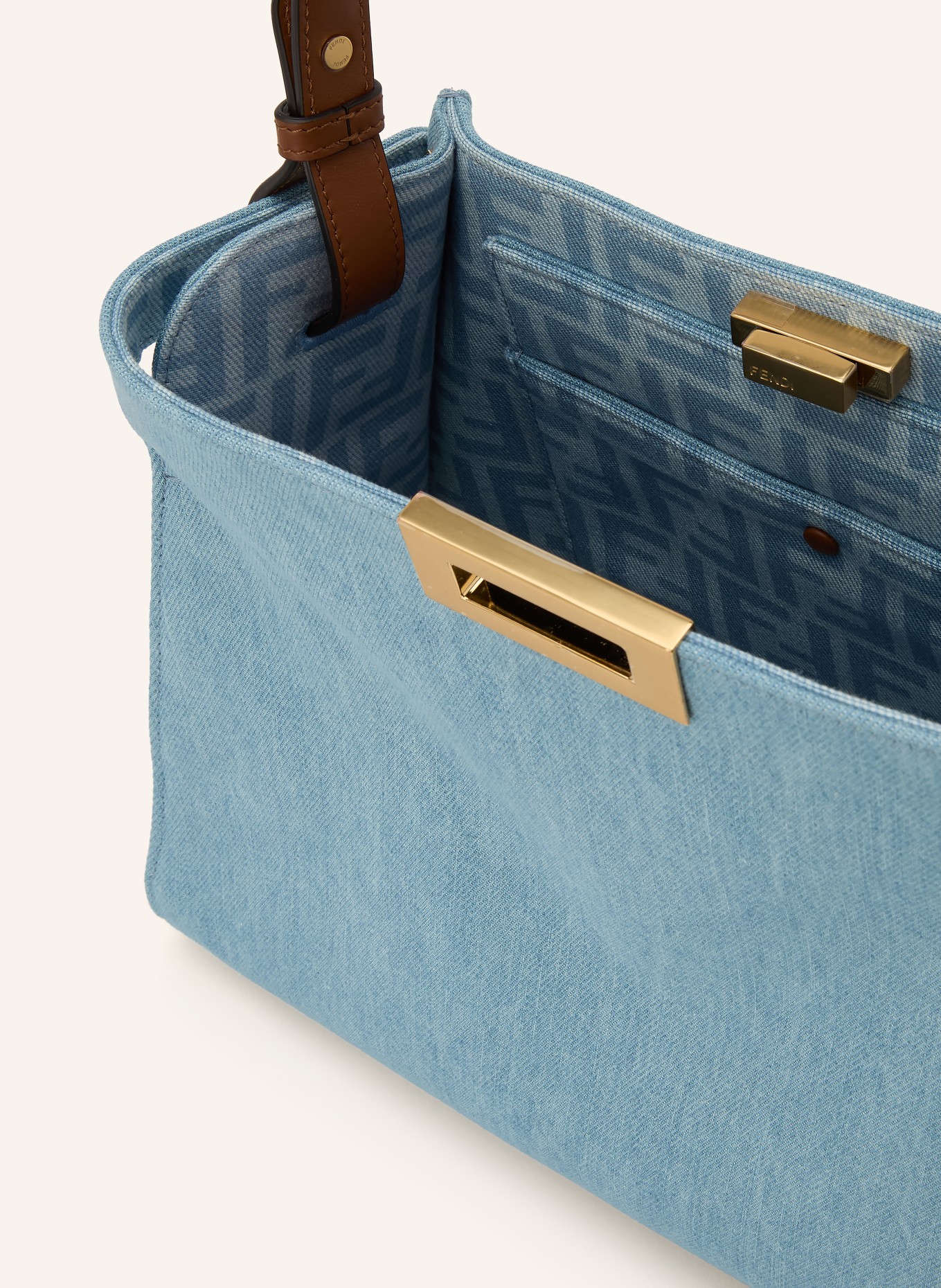 FENDI WAY MEDIUM Handbag: LIGHT BLUE / DARK BROWN