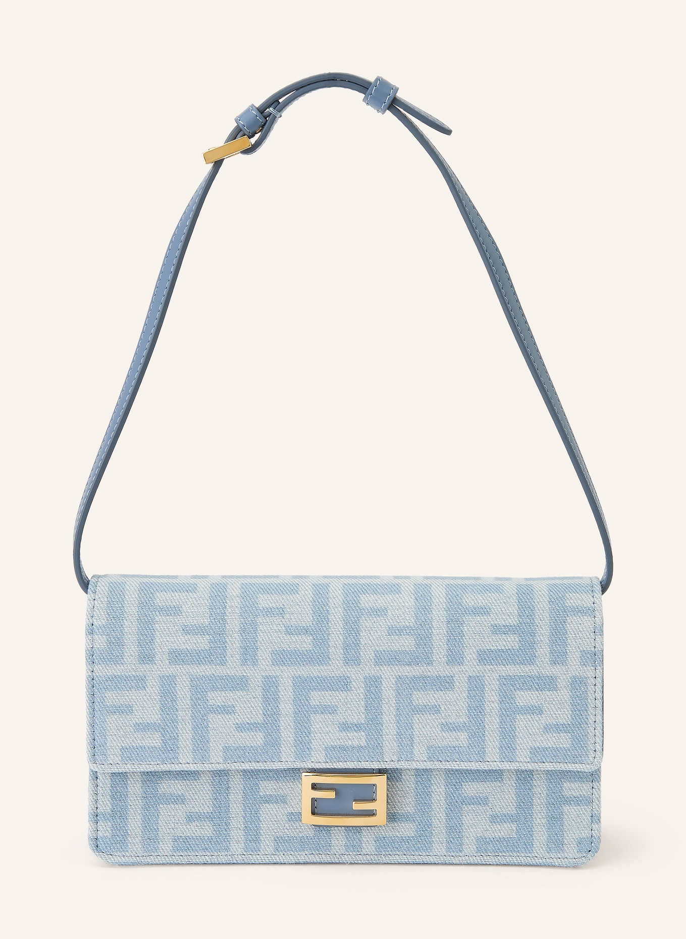 FENDI Peněženka na řetízku BAGUETTE: TMAVĚ MODRÁ / ZLATÁ / ČERNOŠEDÁ