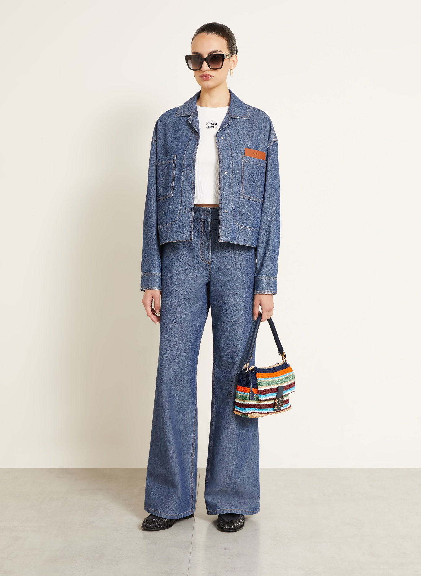 FENDI Torebka MAMMA BAGUETTE MEDIUM: GRANATOWY / POMARAŃCZOWY / JASNOZIELONY
