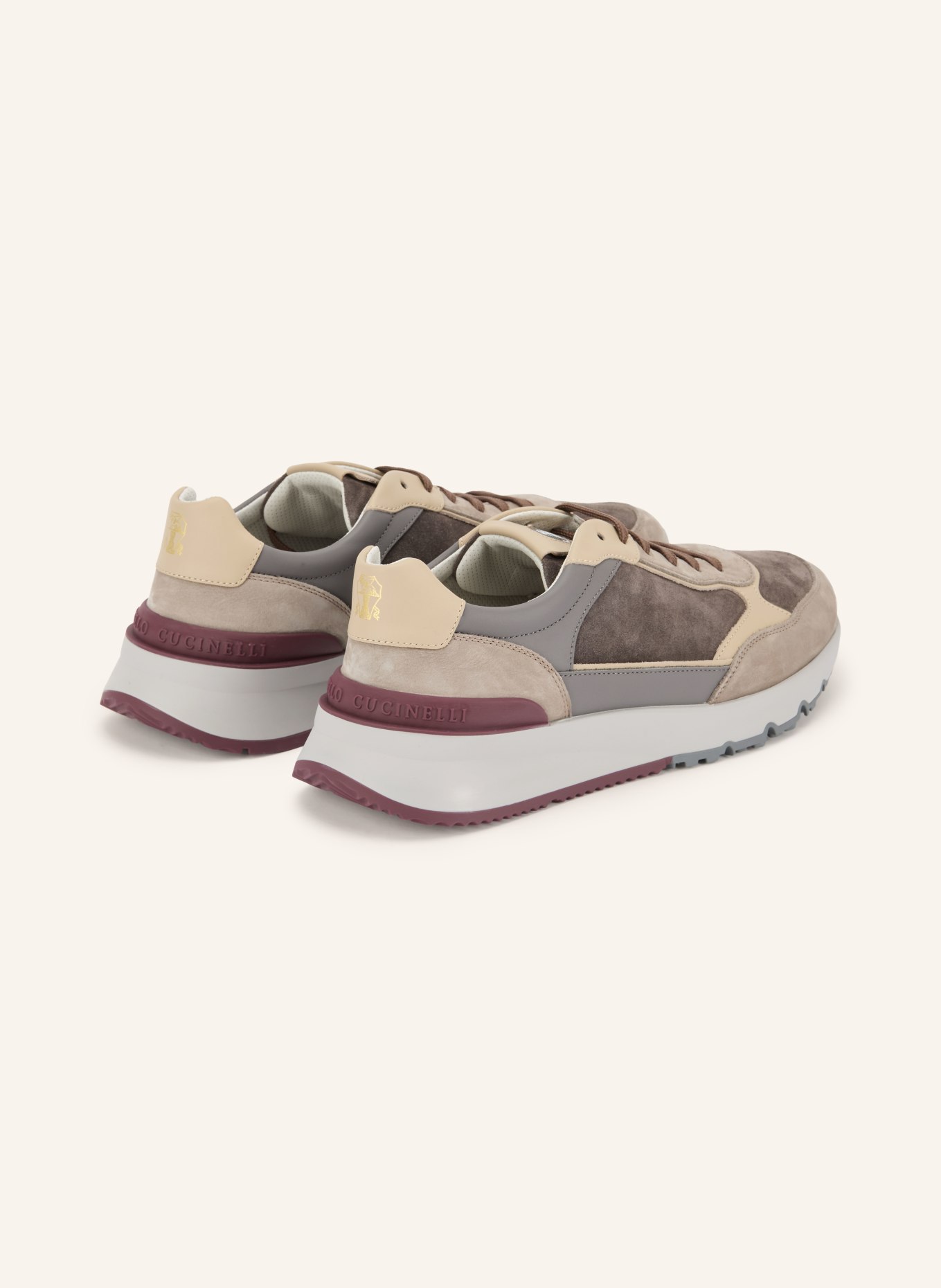 BRUNELLO CUCINELLI Sneakers: GRIS FONCÉ / BEIGE / ROUGE FONCÉ