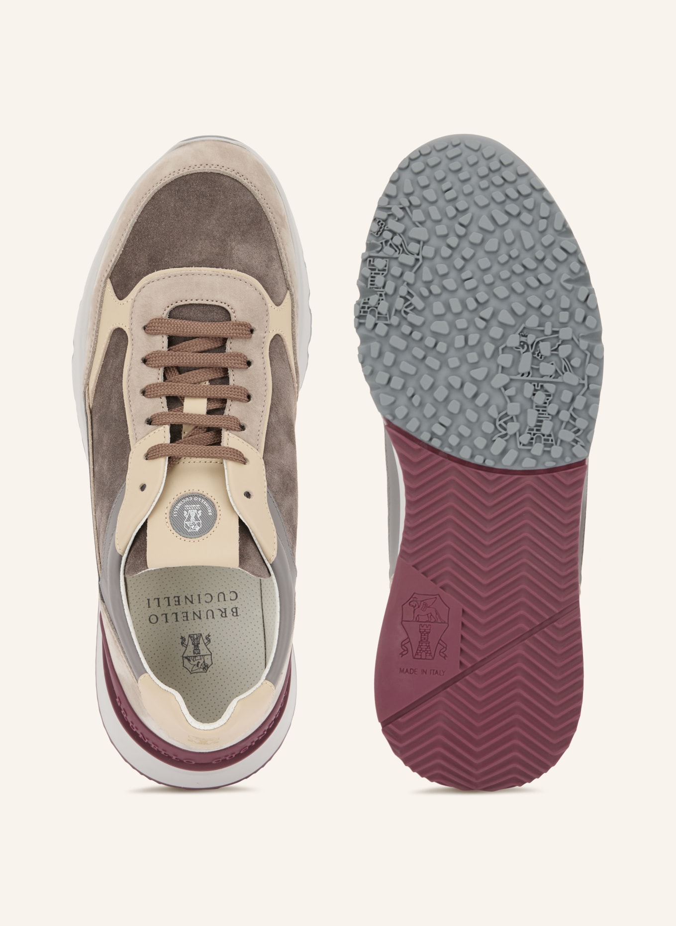 BRUNELLO CUCINELLI Sneakers: GRIS FONCÉ / BEIGE / ROUGE FONCÉ