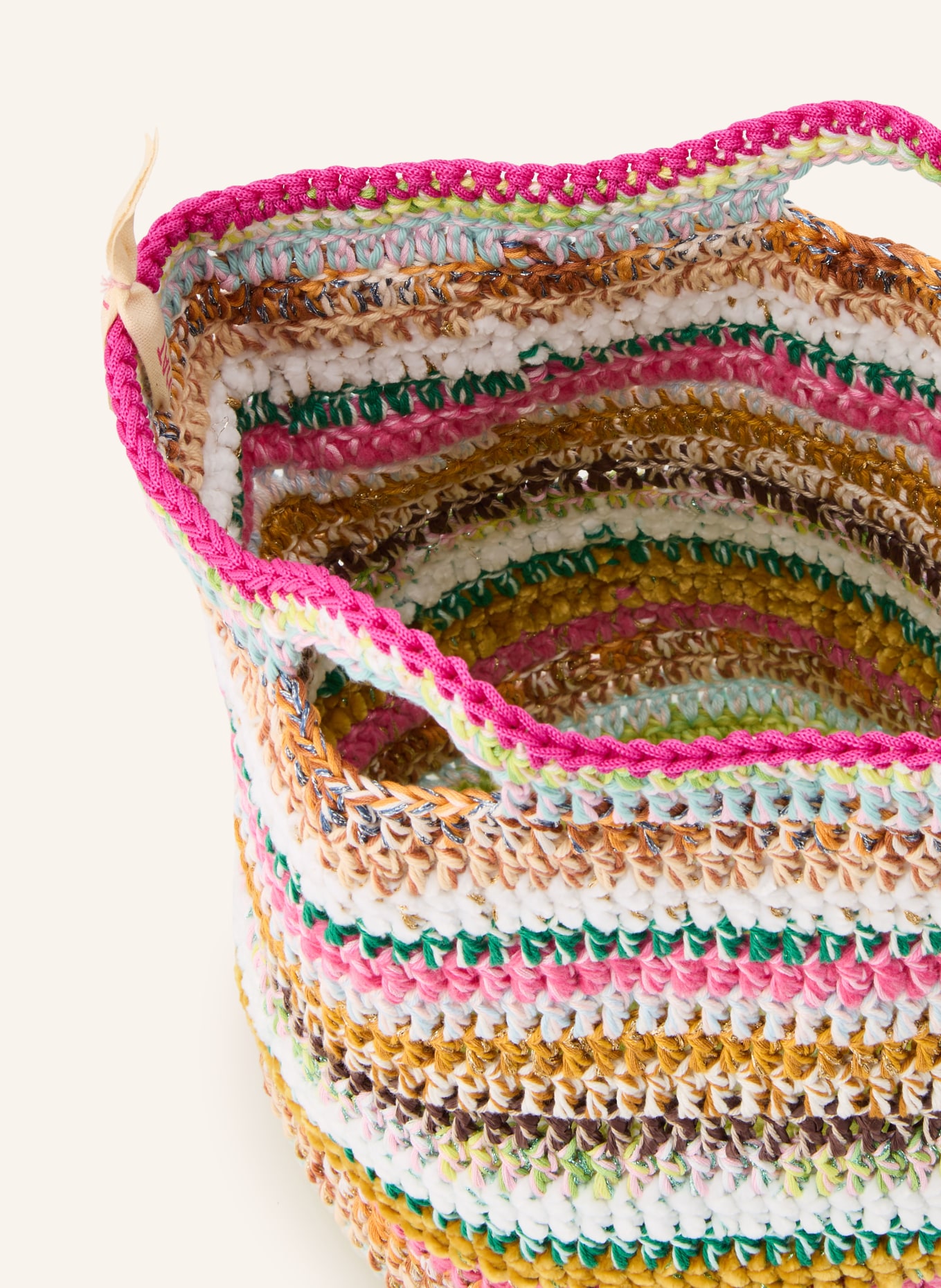 ULTRAVIOLHAT Handtasche LARGE RIVIERA mit Glitzergarn: PINK / COGNAC / GRÜN