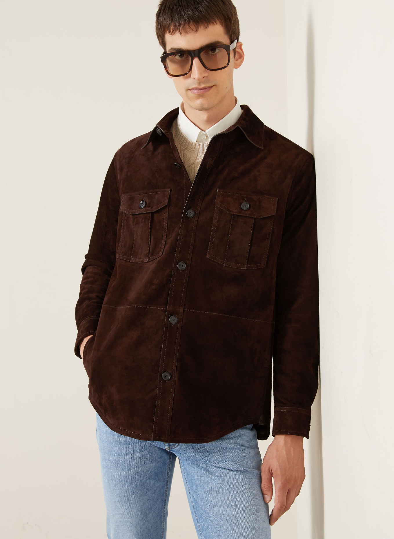 Brioni Surveste en cuir VAGABOND: MARRON FONCÉ