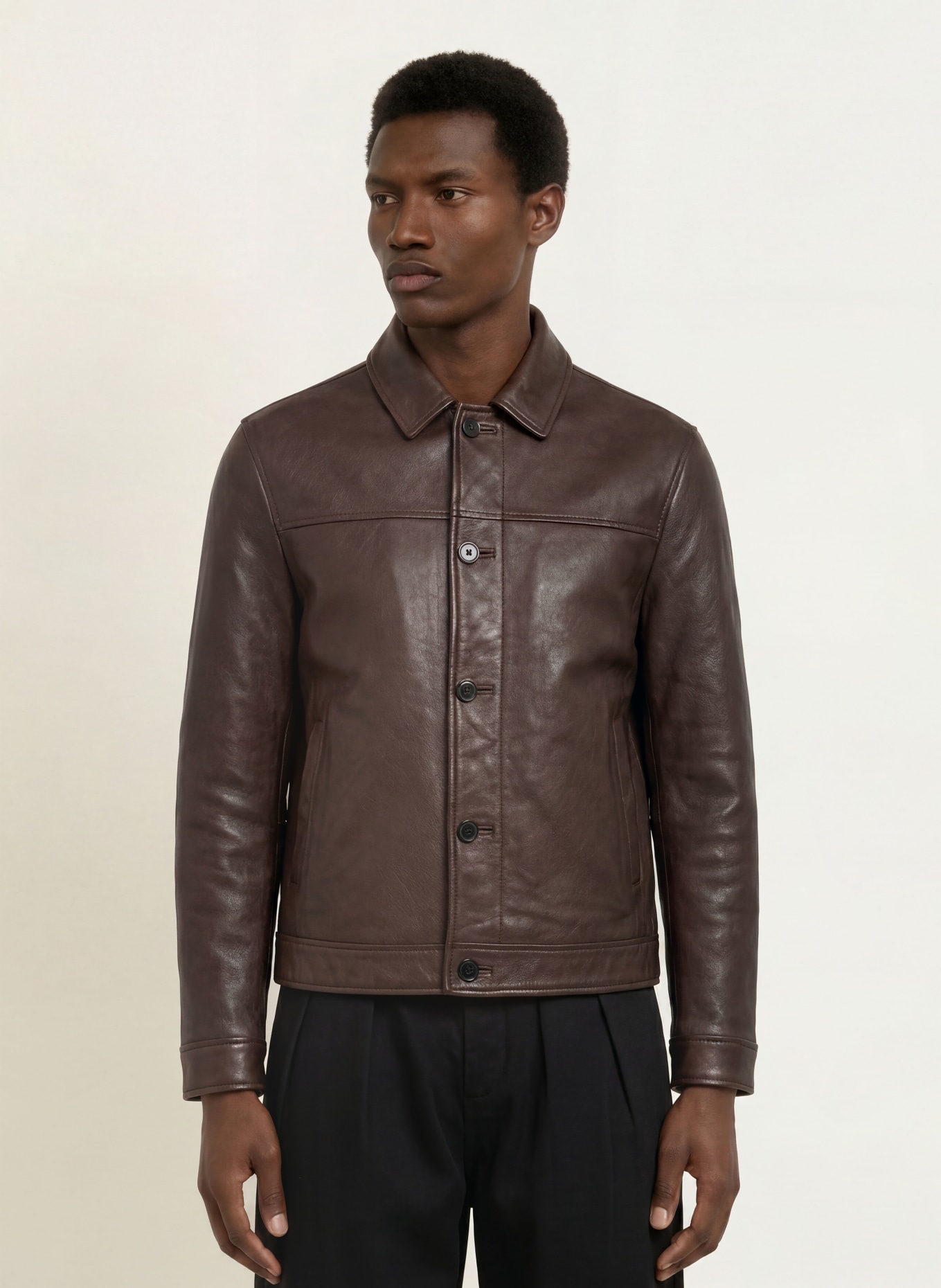 ALLSAINTS NATES Leather Jacket: DARK BROWN