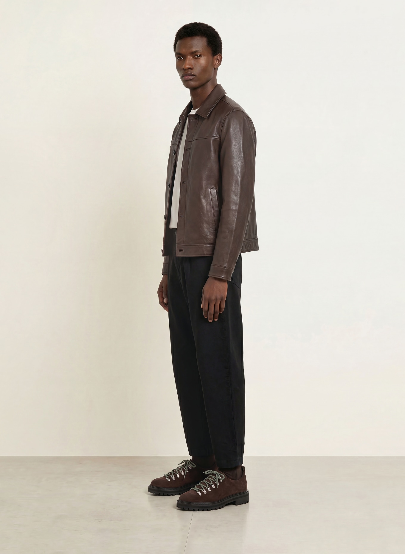 ALLSAINTS NATES Leather Jacket: DARK BROWN