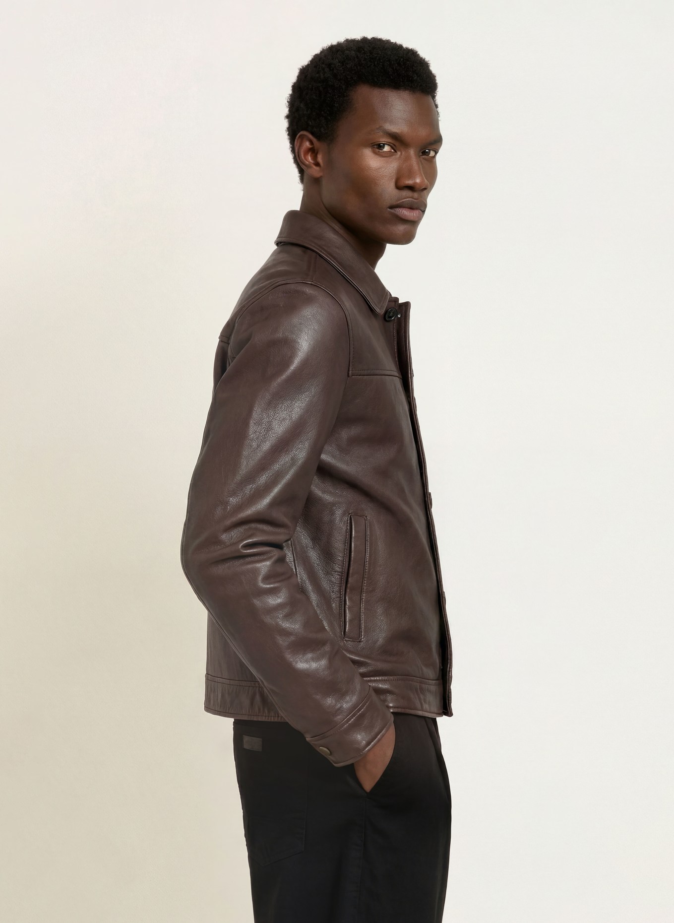 ALLSAINTS NATES Leather Jacket: DARK BROWN