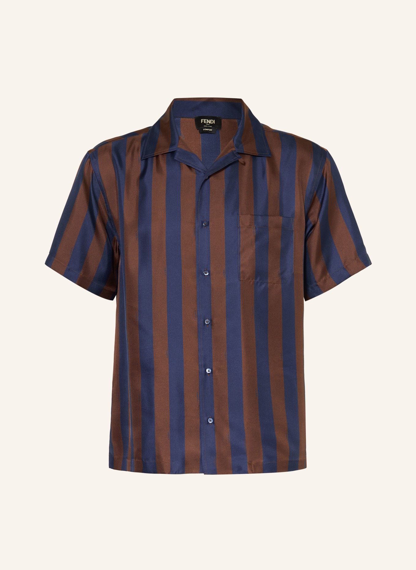 FENDI Resorthemd Comfort Fit aus Seide: DUNKELBLAU / DUNKELBRAUN