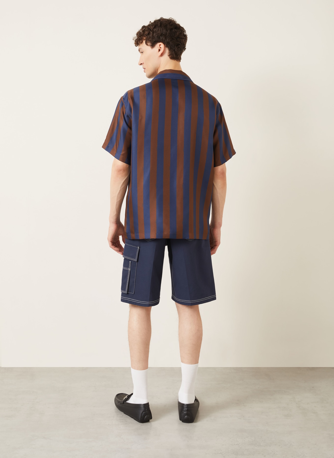 FENDI Resorthemd Comfort Fit aus Seide: DUNKELBLAU / DUNKELBRAUN