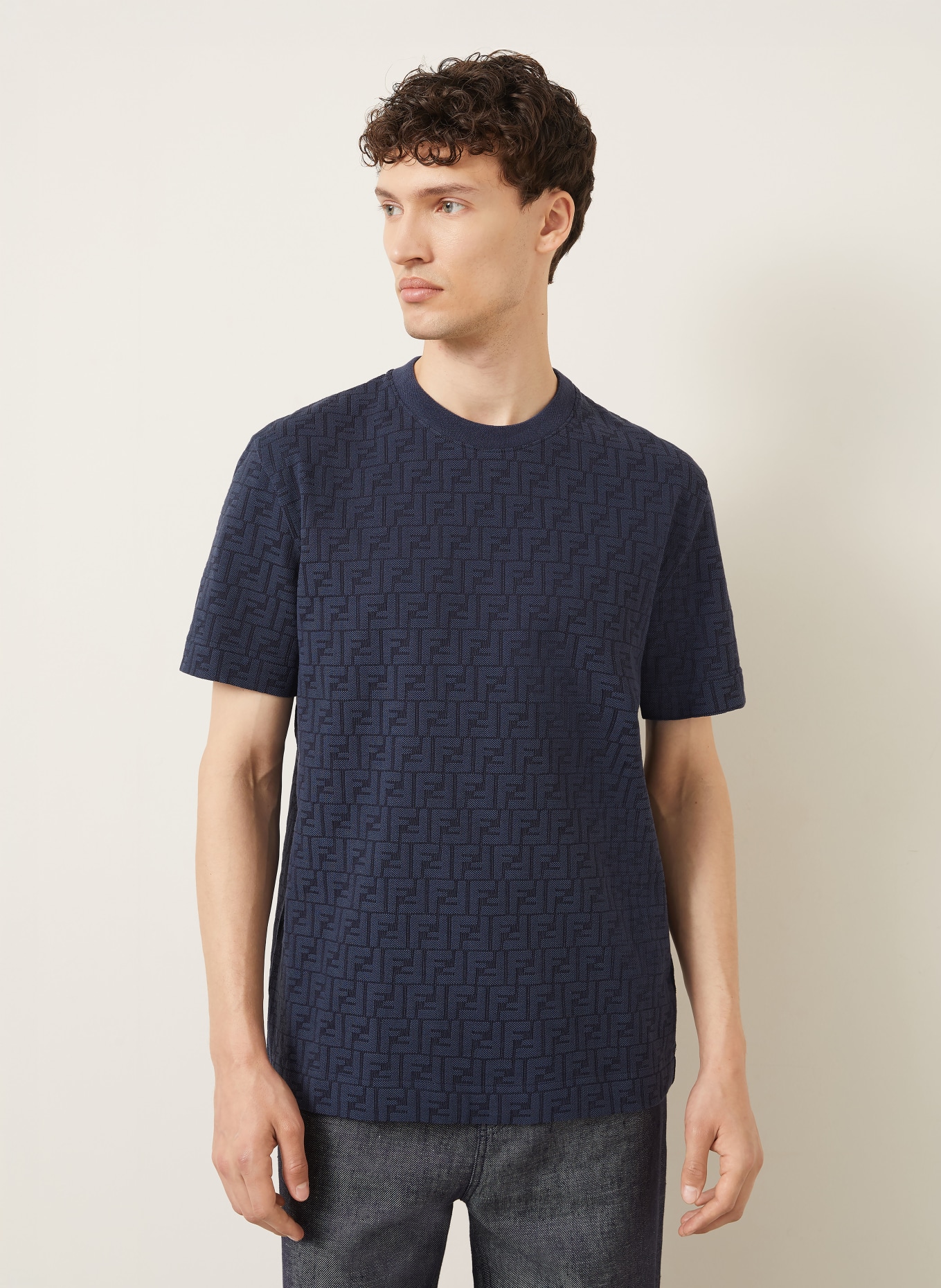 FENDI T-Shirt aus Piqué: DUNKELBLAU