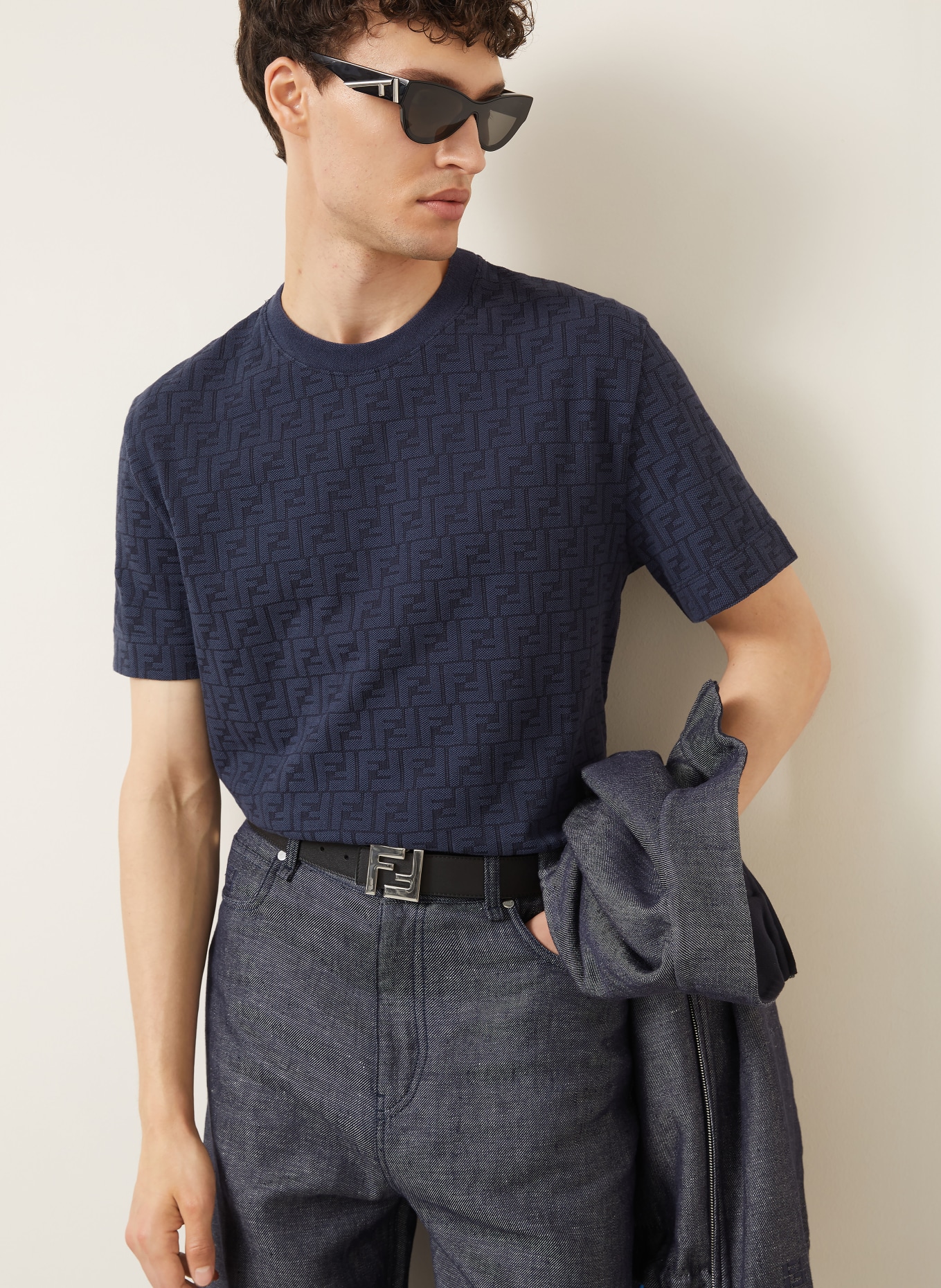 FENDI T-Shirt aus Piqué: DUNKELBLAU