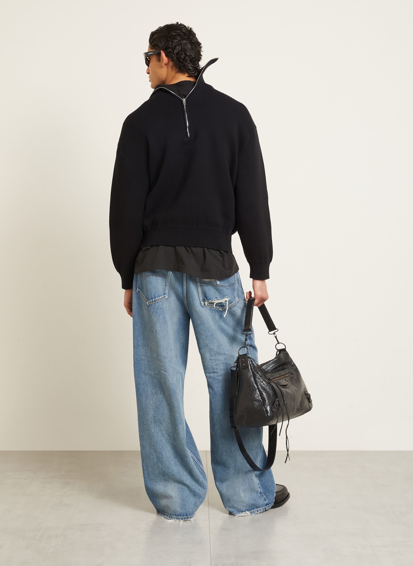 BALENCIAGA Half-zip sweater back-to-front: BLACK
