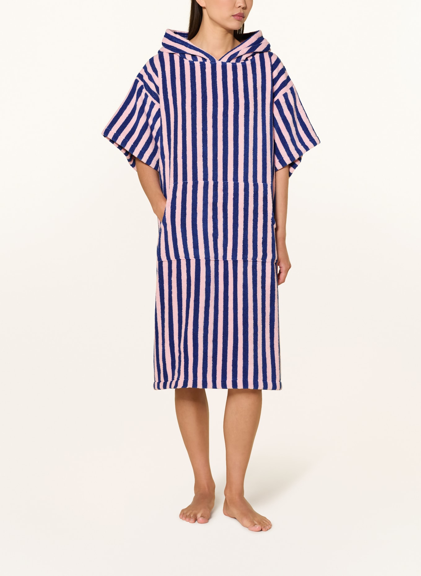 BONGUSTA Unisex-Poncho NARAM met capuchon: BLAUW / ROSE CLAIR