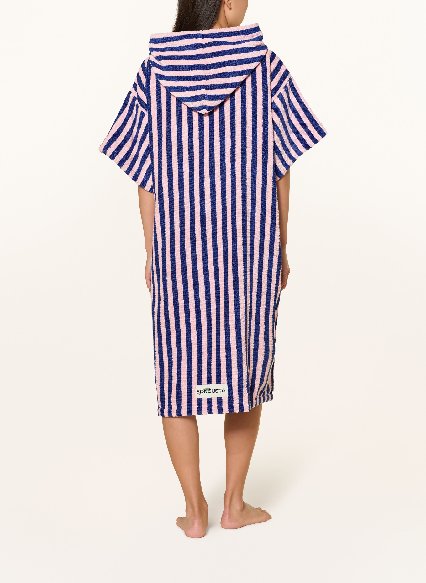 BONGUSTA Unisex-Poncho NARAM met capuchon: BLAUW / ROSE CLAIR