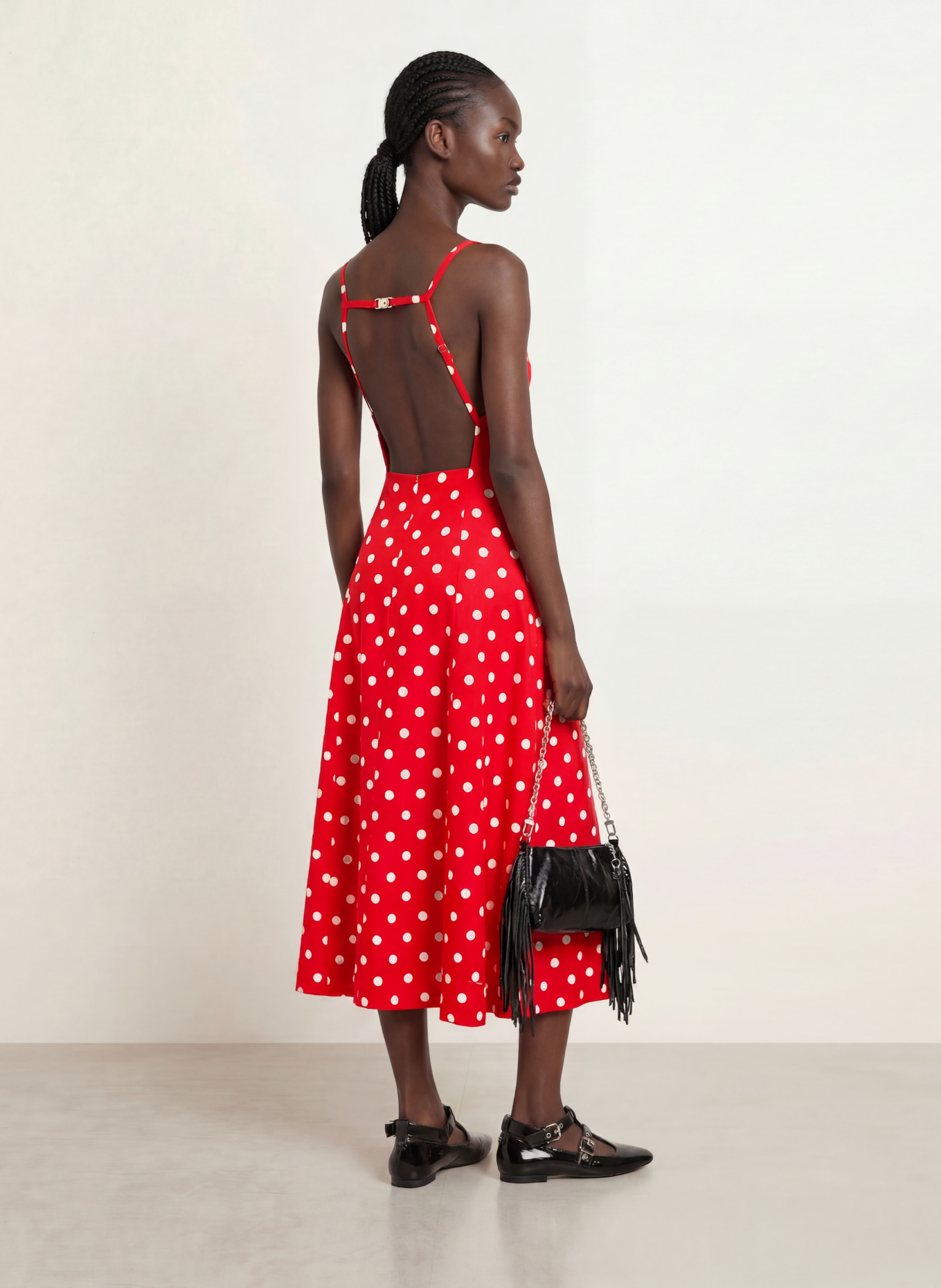 maje Kleid mit Leinen und Cut-out: ROT