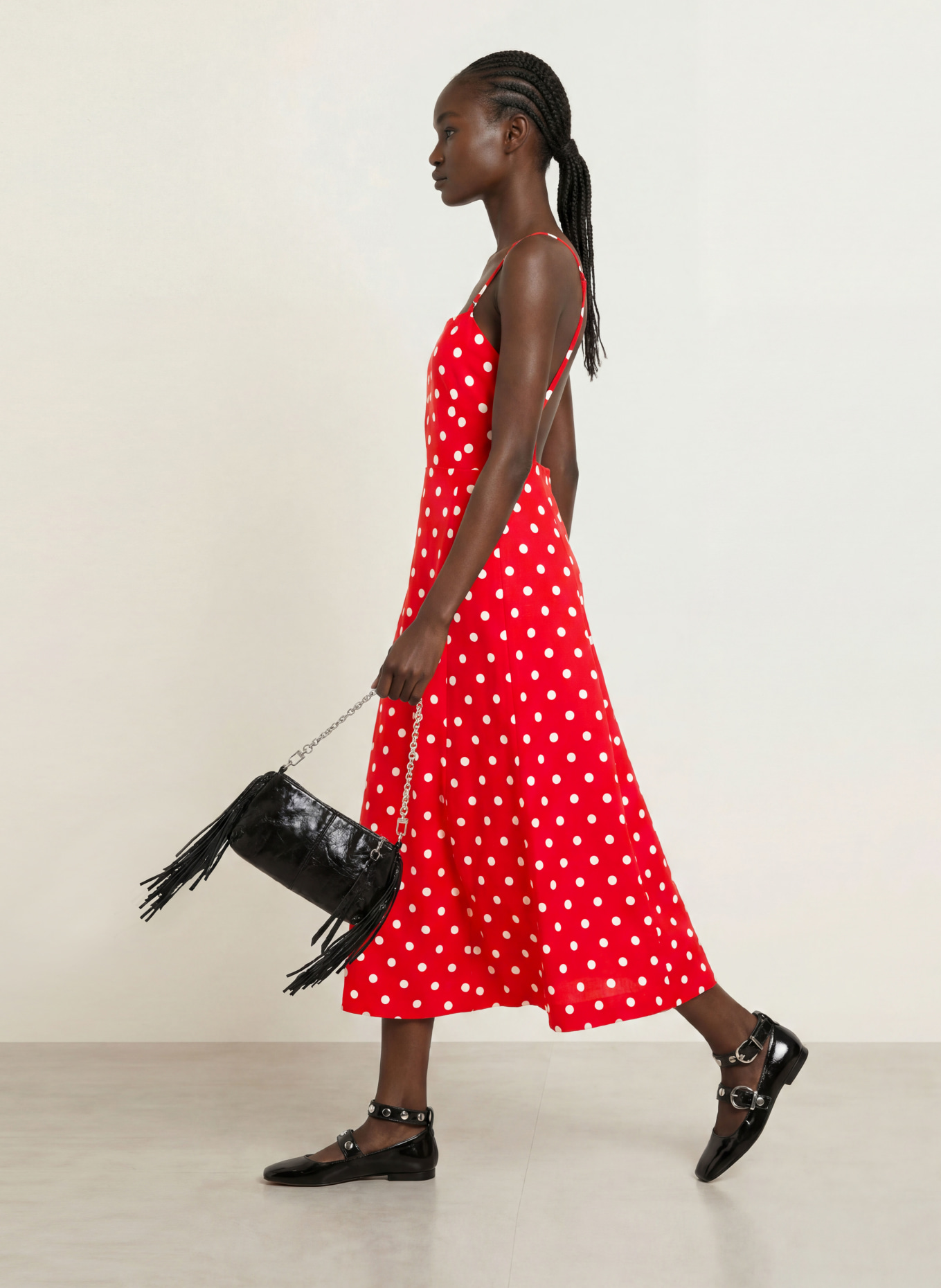maje Kleid mit Leinen und Cut-out: ROT
