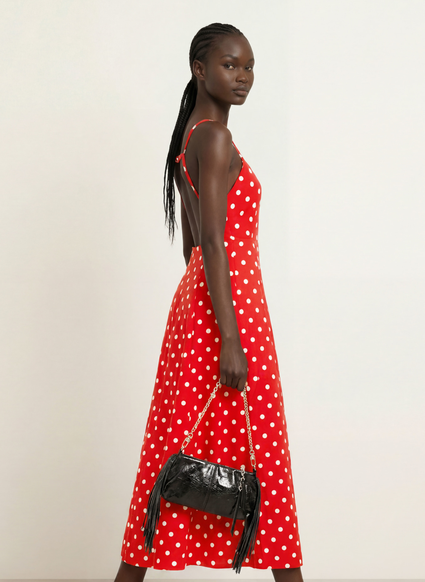 maje Kleid mit Leinen und Cut-out: ROT