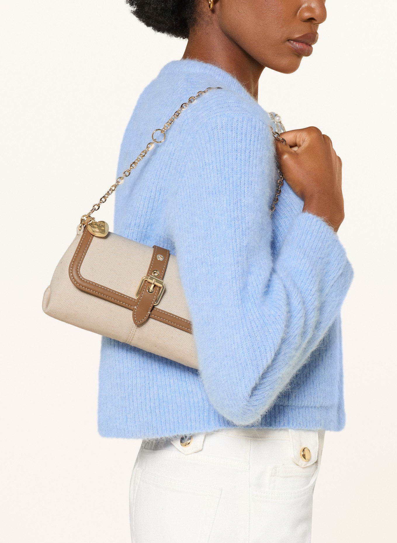 maje Schultertasche: CREME / GOLD / BRAUN