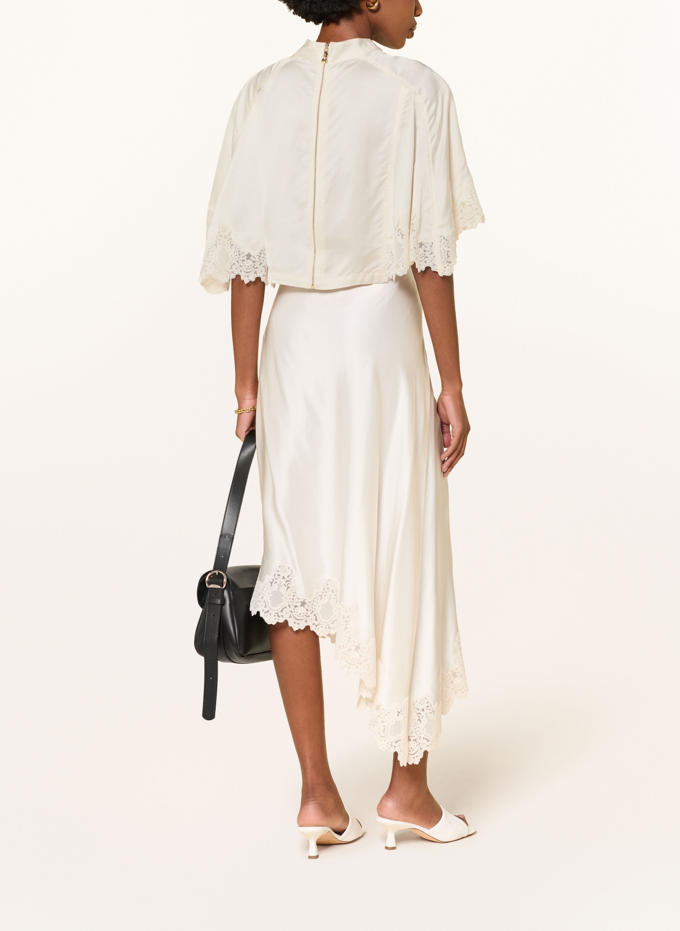 SANDRO Cropped-Blusenshirt aus Satin mit Spitze: ECRU