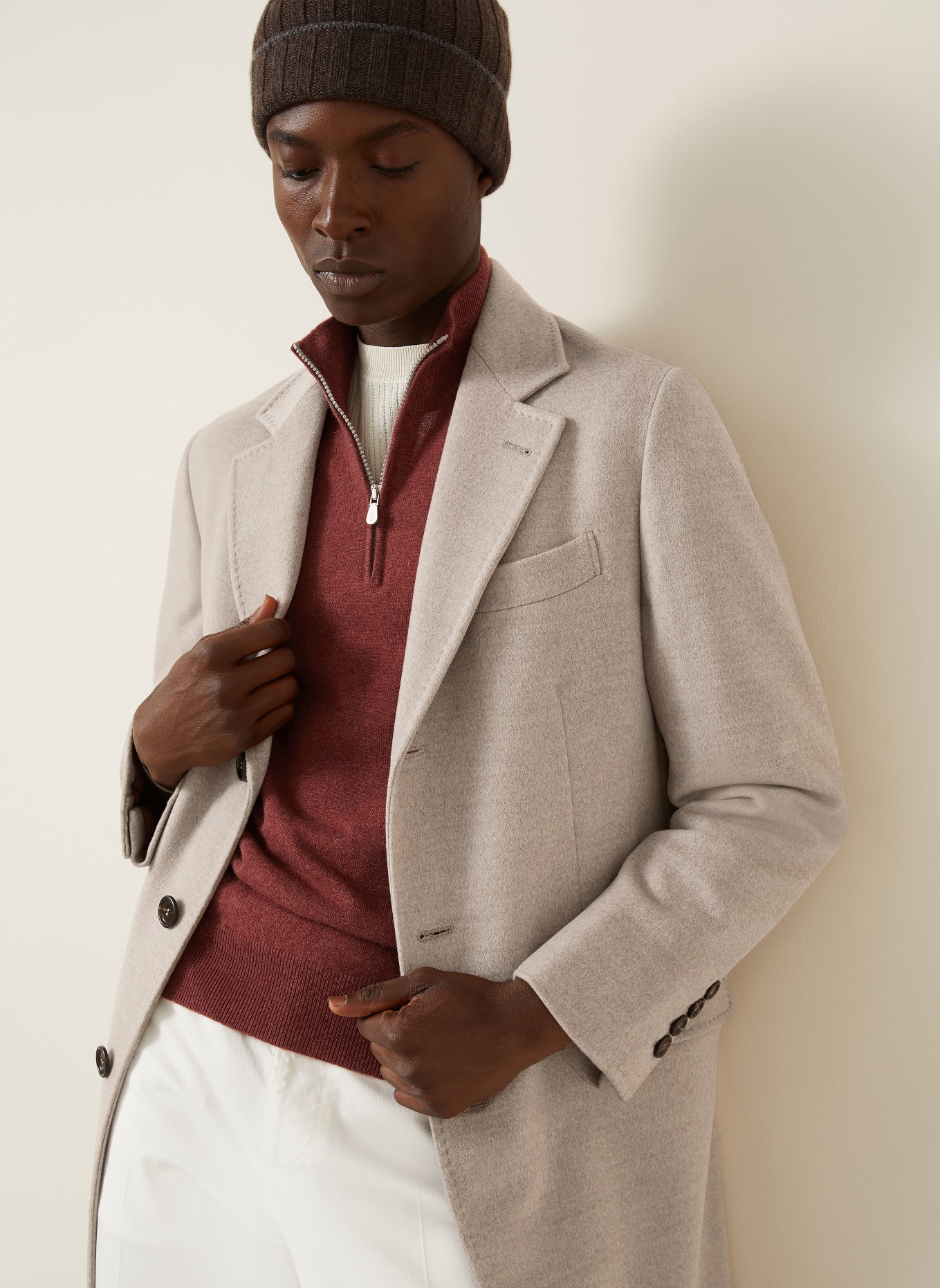 BRUNELLO CUCINELLI Vlněný kabát: SVĚTLE ŠEDÁ