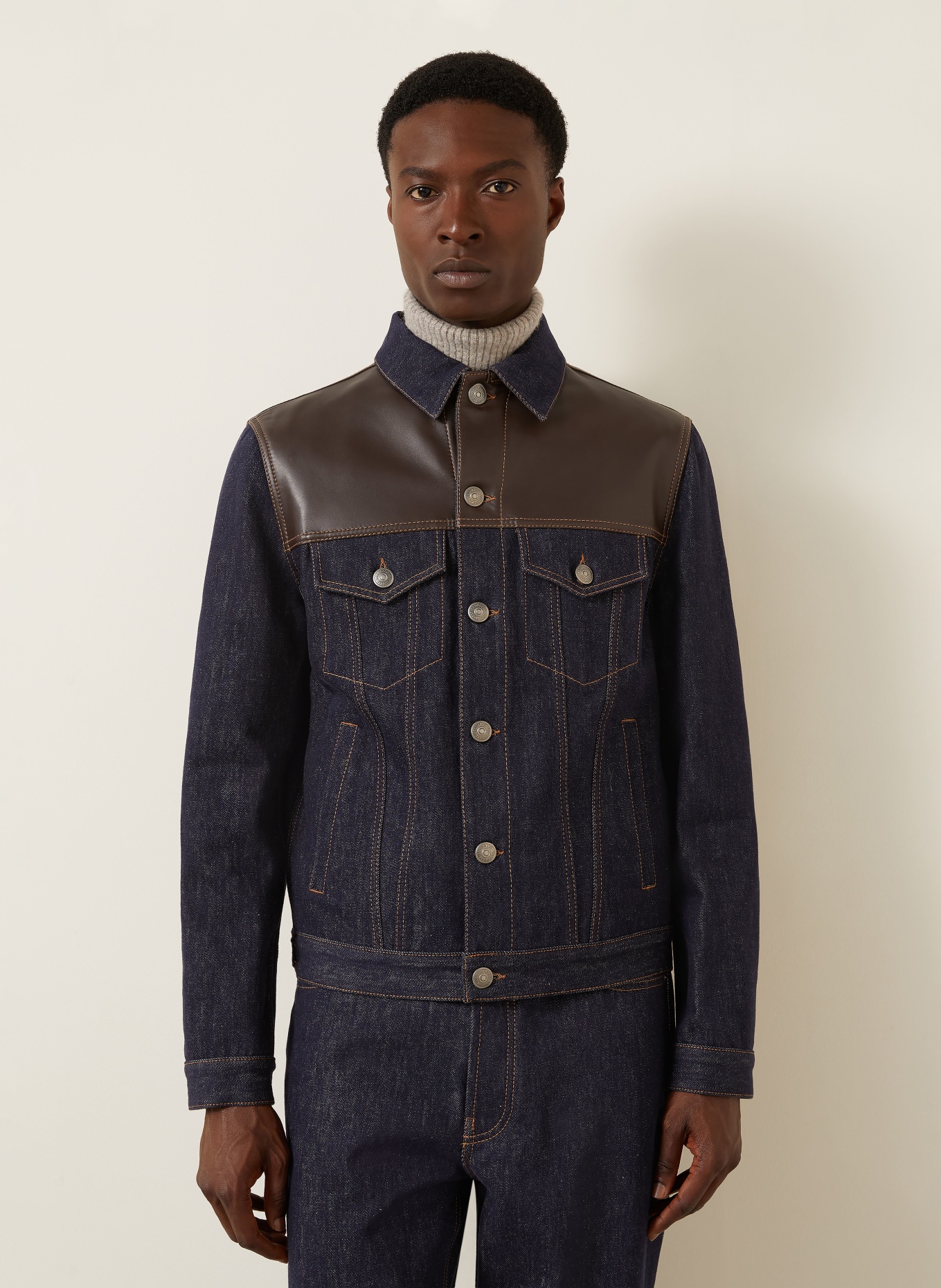 BRUNELLO CUCINELLI Kurtka dżinsowa z mieszanki materiałów: C9014 BLU
