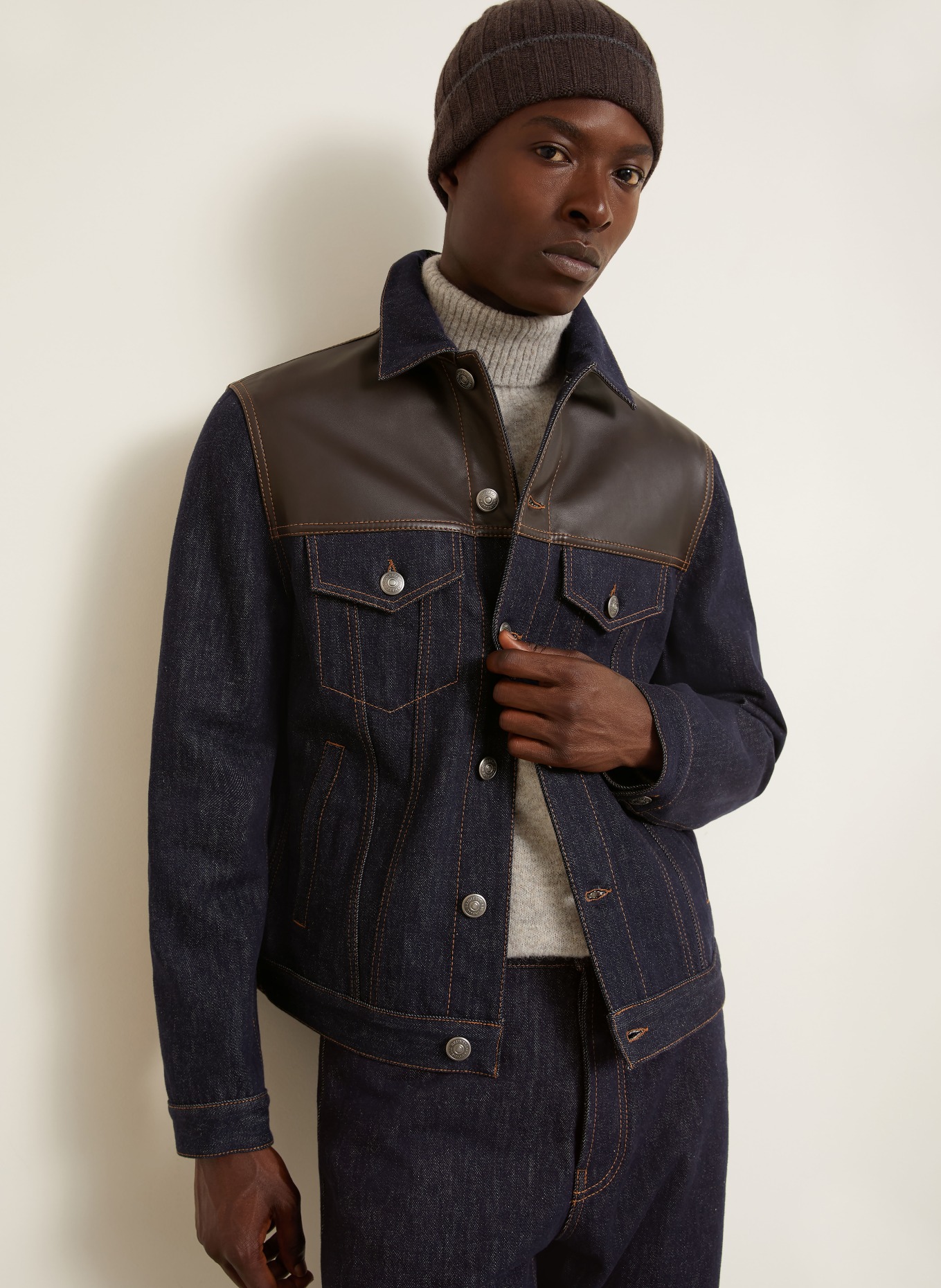 BRUNELLO CUCINELLI Kurtka dżinsowa z mieszanki materiałów: C9014 BLU