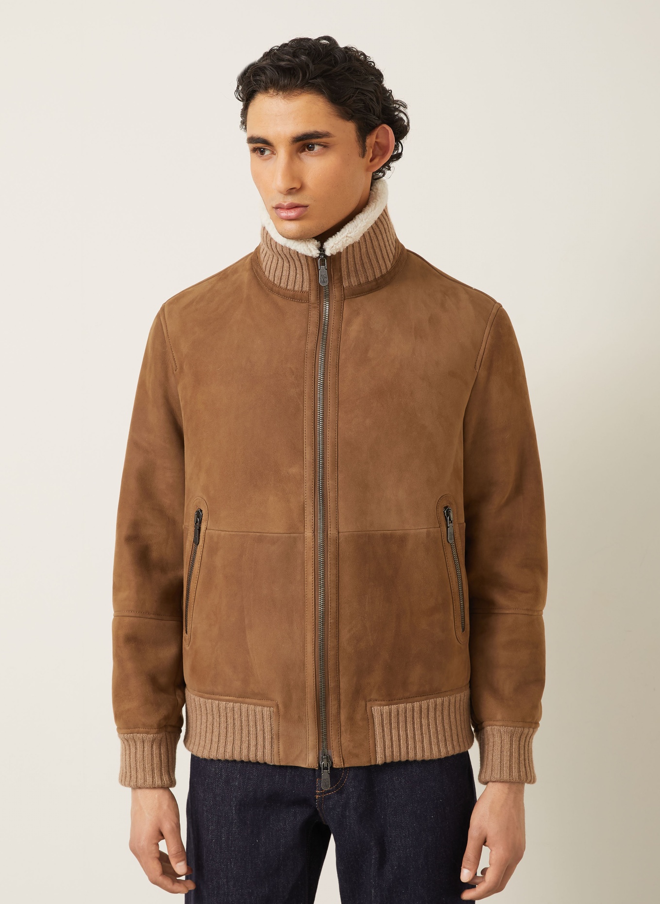 BRUNELLO CUCINELLI Leren jas: COGNAC / CRÈME