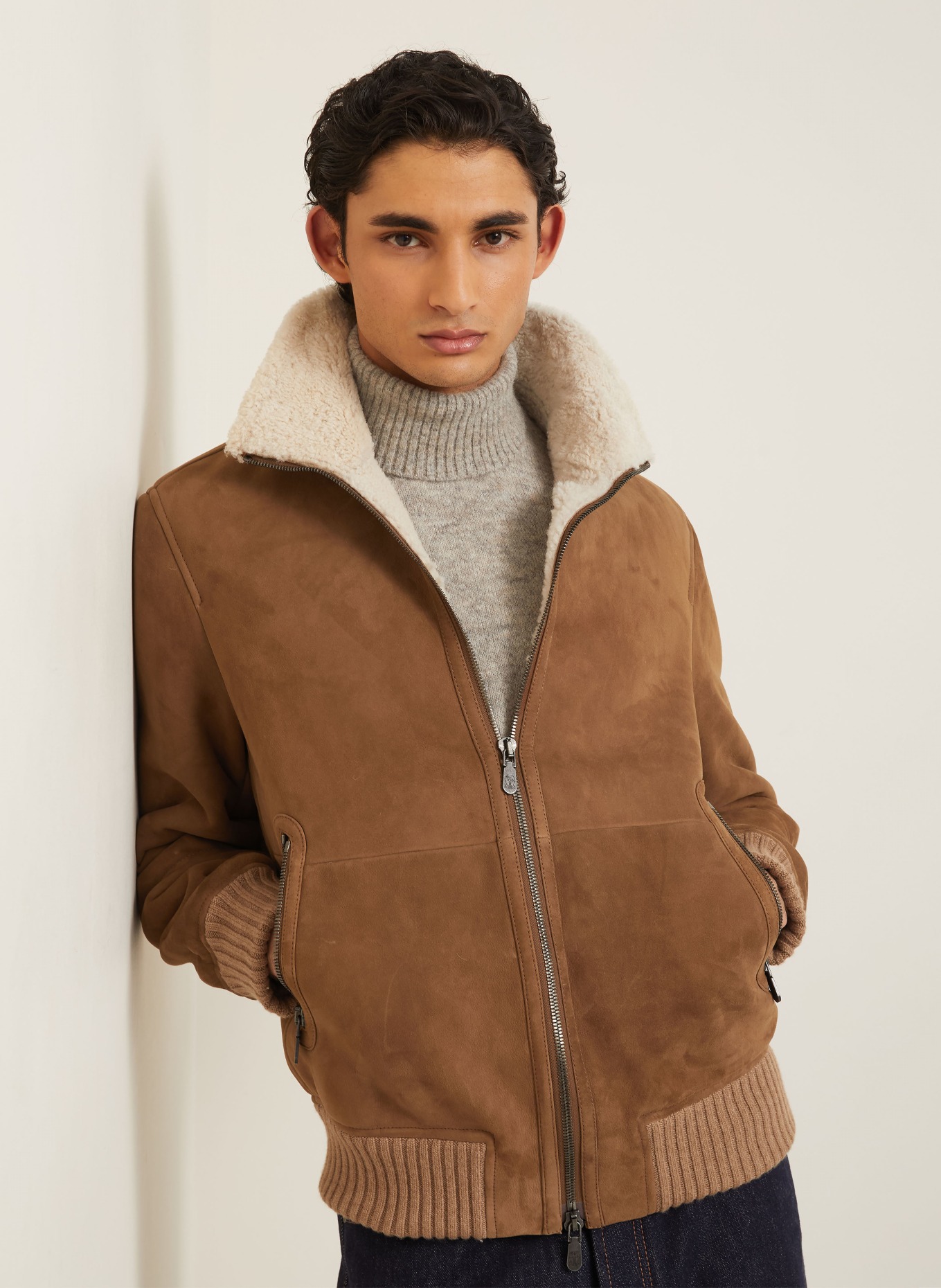 BRUNELLO CUCINELLI Leren jas: COGNAC / CRÈME