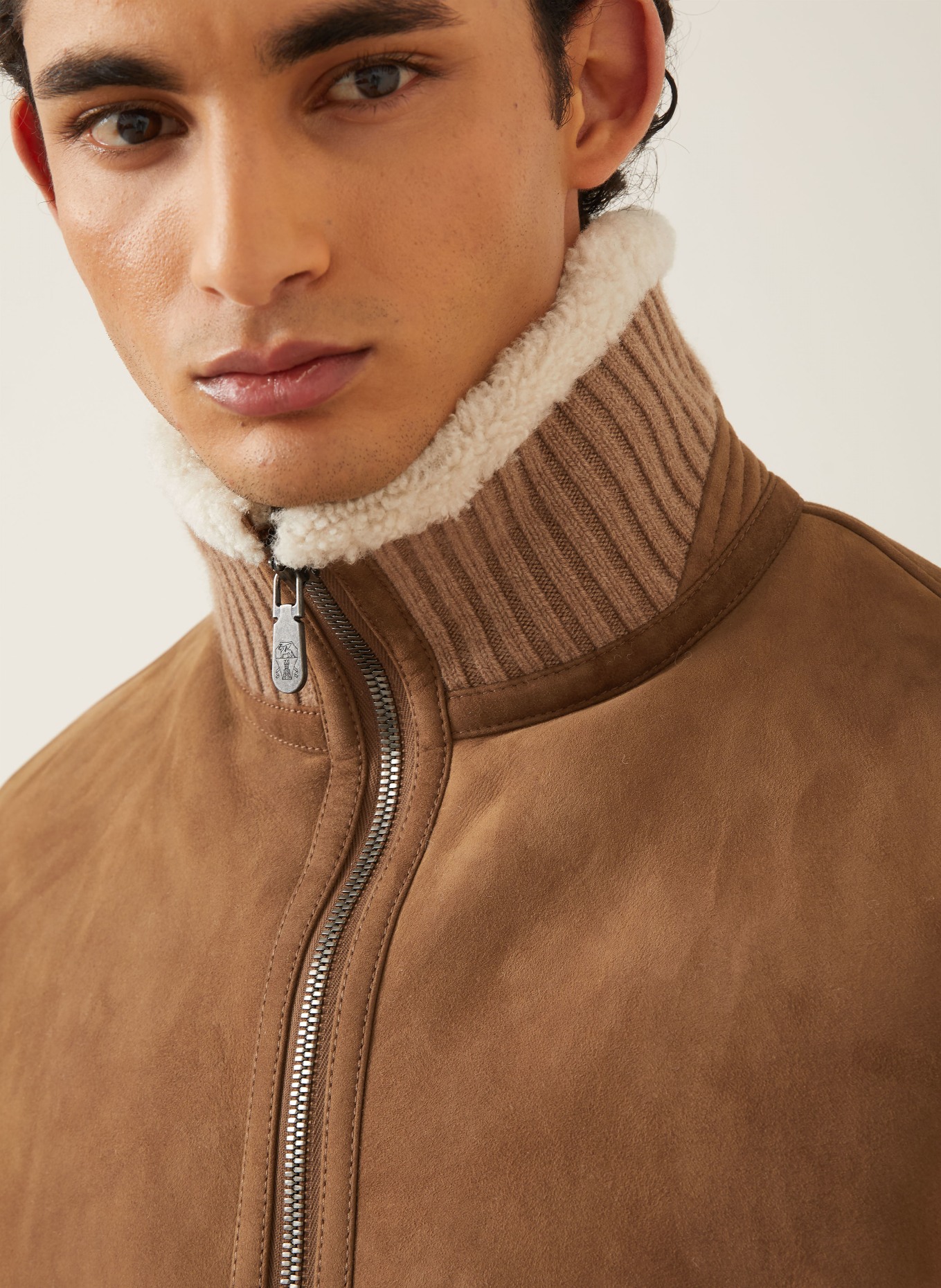 BRUNELLO CUCINELLI Leren jas: COGNAC / CRÈME